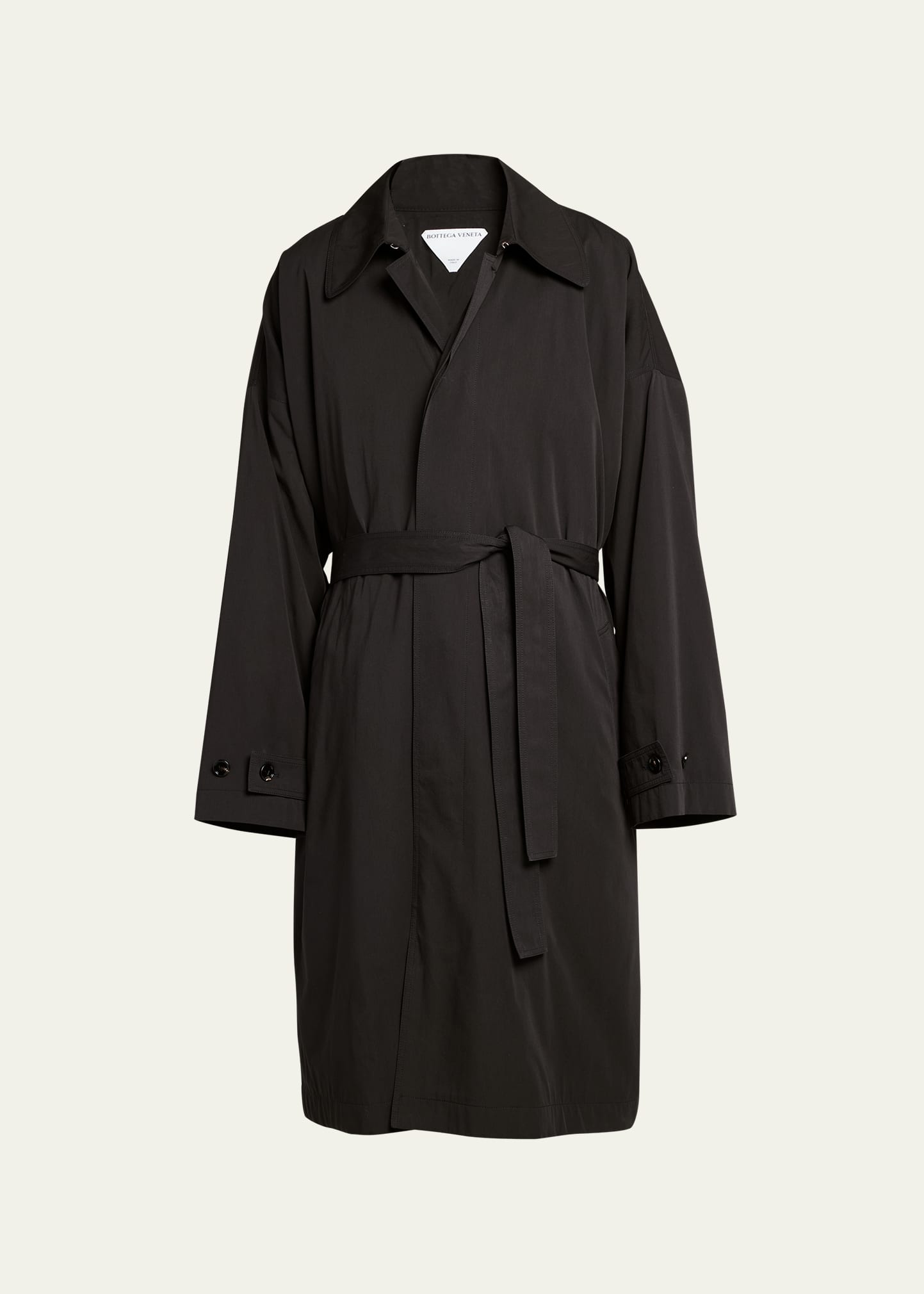 Shop Bottega Veneta Men's Relaxed Belted Overcoat In Nero-nero