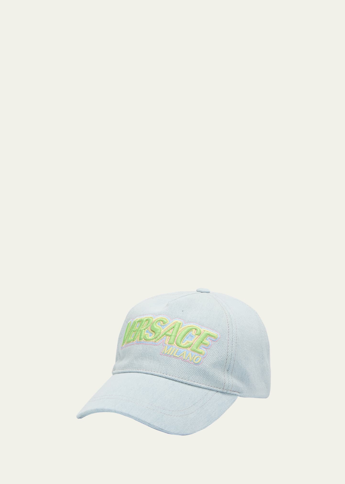 Versace Logo Denim Baseball Cap In Denim