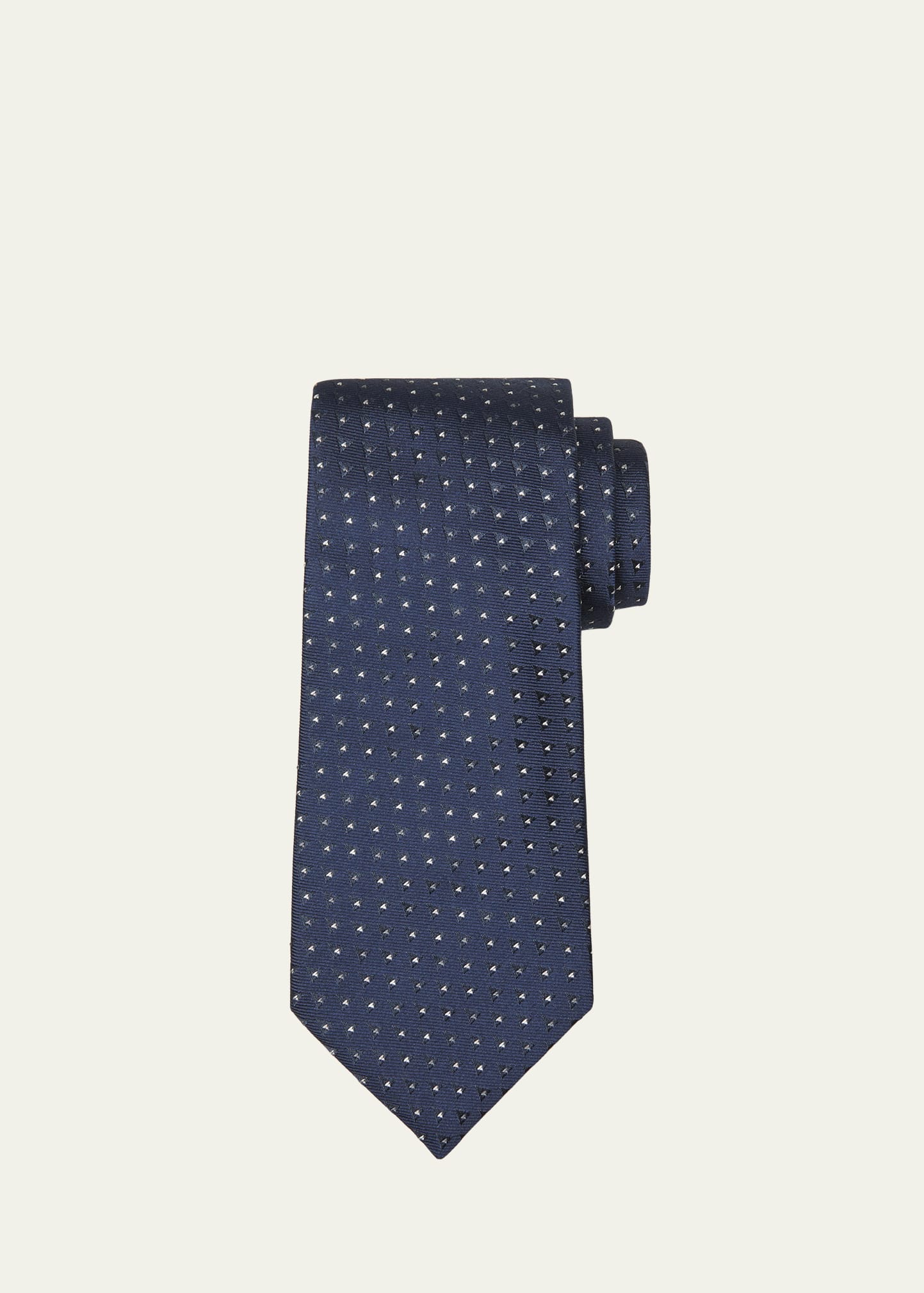 Shop Brunello Cucinelli Men's Silk-cotton Micro-geometric Tie In C2425 Navy