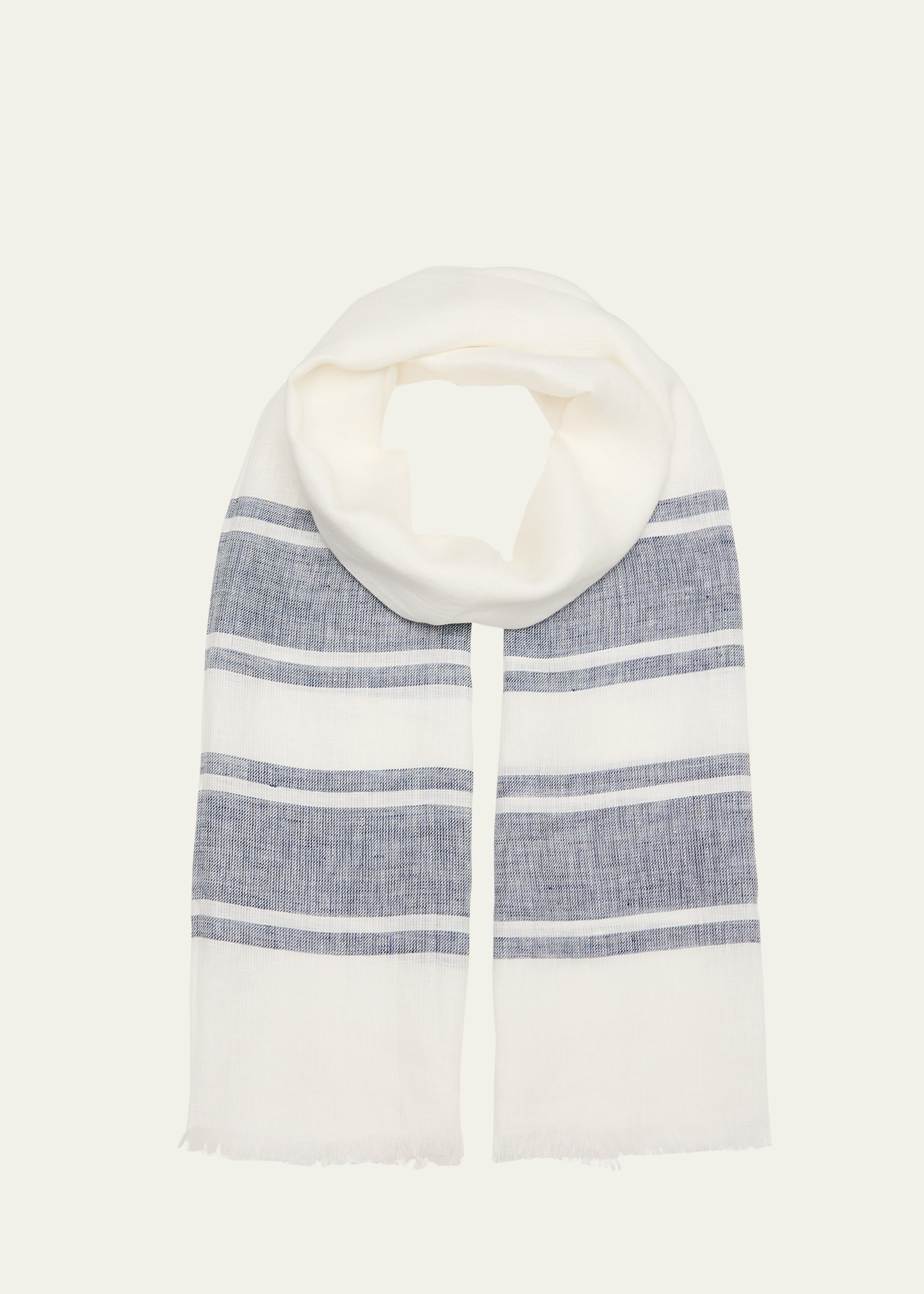 Brunello Cucinelli Stripe-detail Mélange Linen Scarf In Ccv08 White Blue