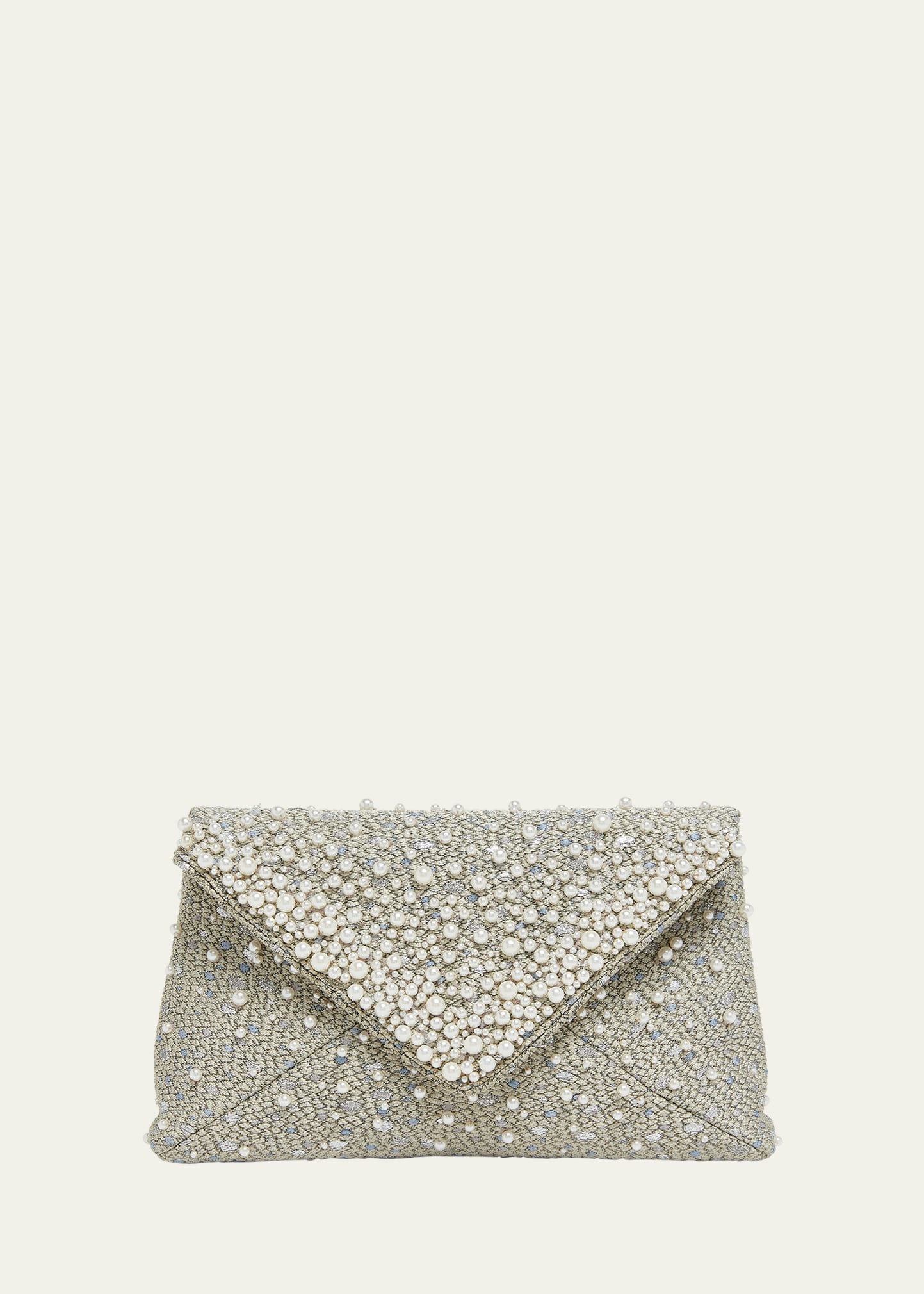 Shop Dries Van Noten Envelope Pearly Jacquard Clutch Bag In 1 White