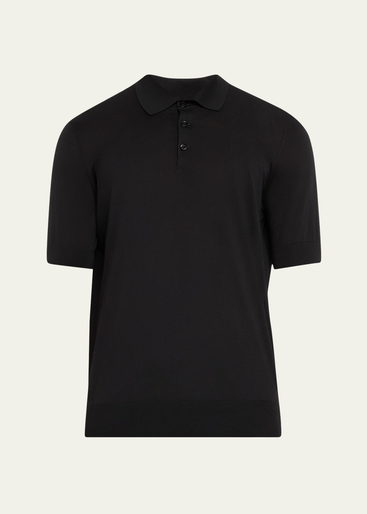 Shop Brunello Cucinelli Men's Cotton-silk Polo Shirt In C101-black