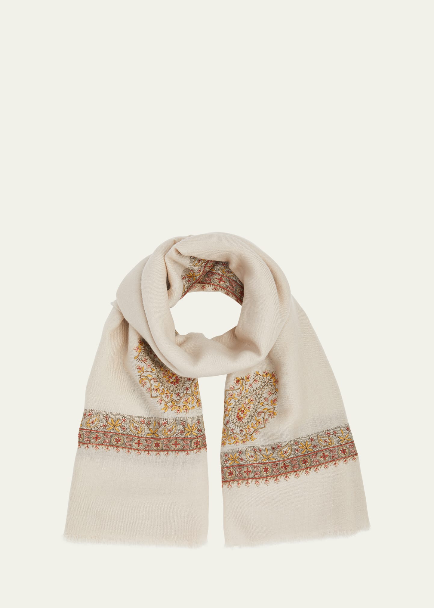 Loro Piana Flowery Embroidered Cashmere Shawl In F5vo Beige Paper