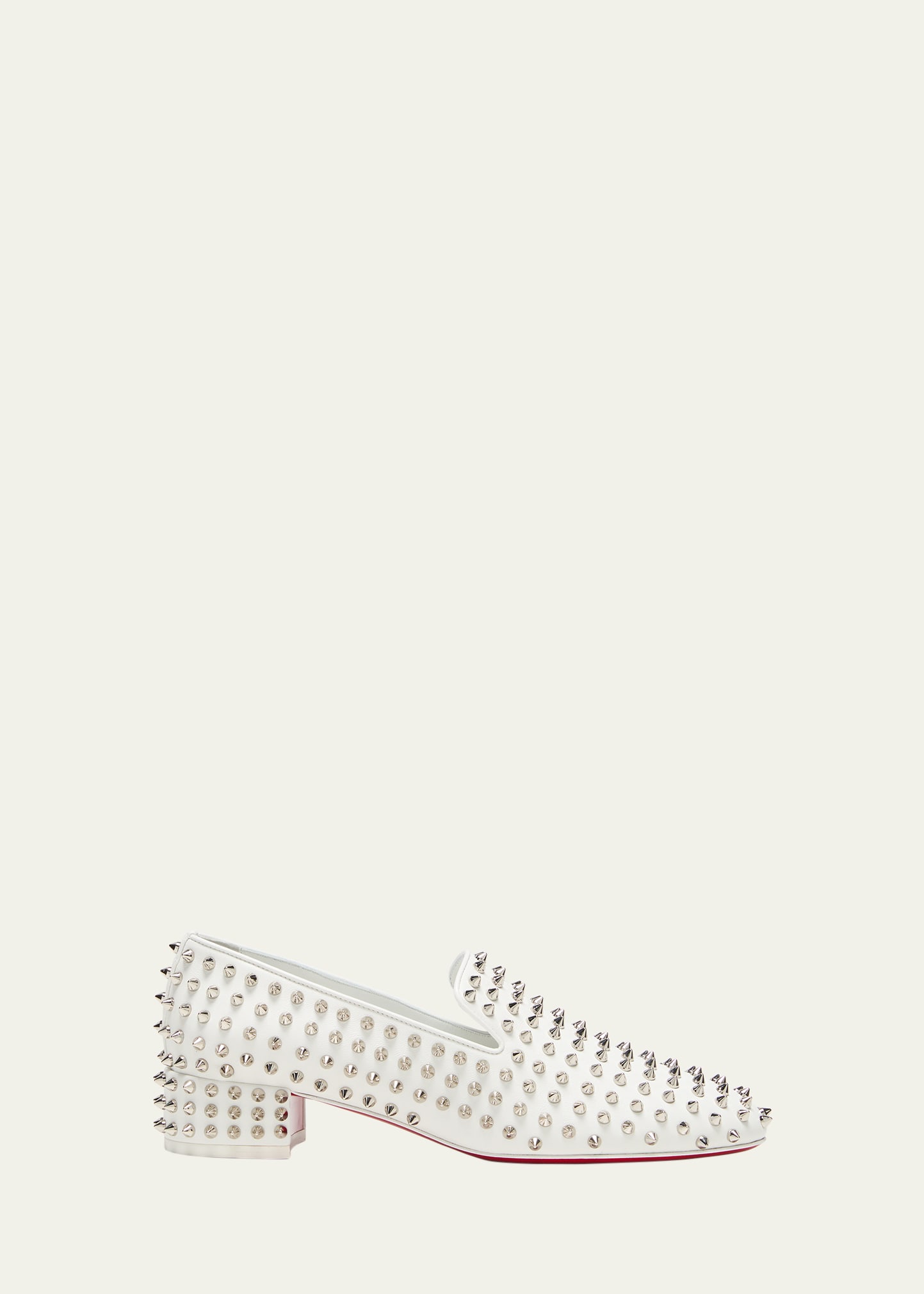 Christian Louboutin Spikeasy Studded Red Sole Slip-on Loafers In White