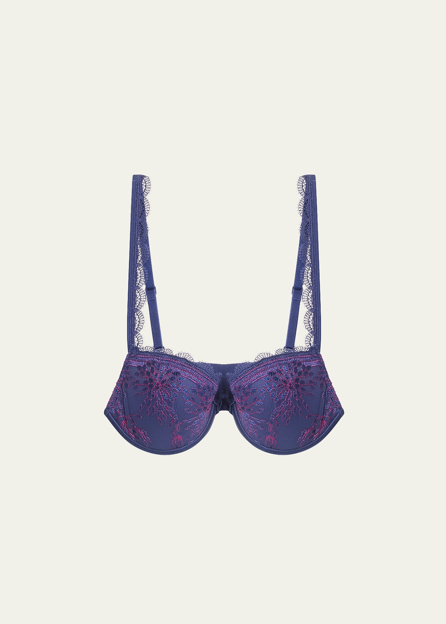 Simone Perele Singuliere Embroidered Lace-trim Push-up Bra In Midnight