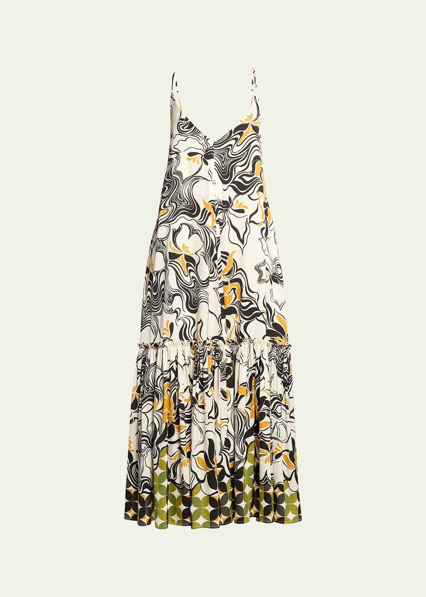 Dries Van Noten Diba Printed Midi Dress With Flounce Hem In Multi