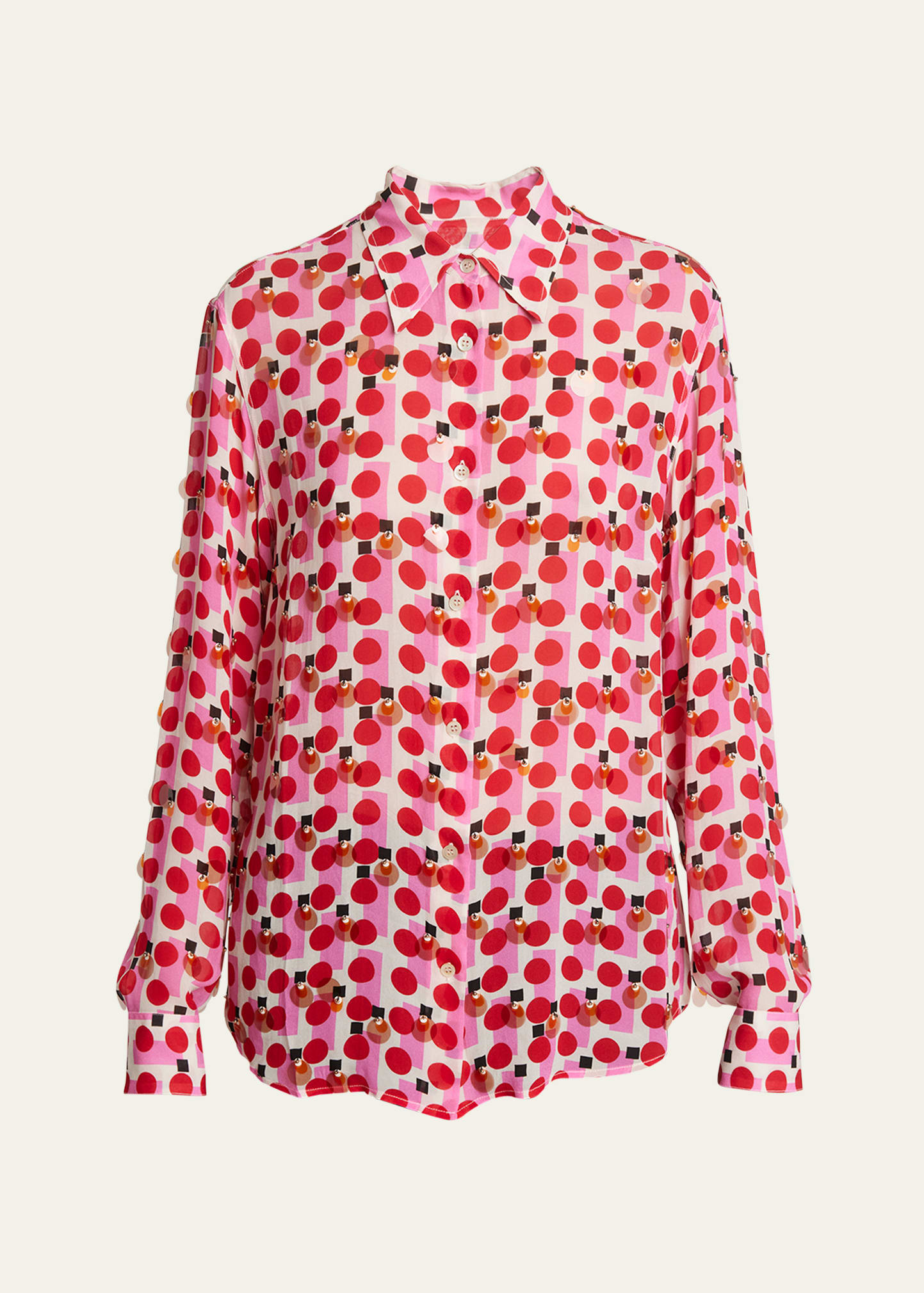 Chowy Sequin Abstract-Print Collared Shirt