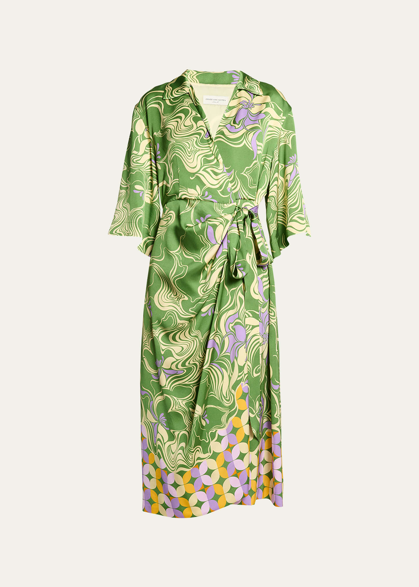Dries Van Noten Dakola Printed Wrap Midi Dress In Green