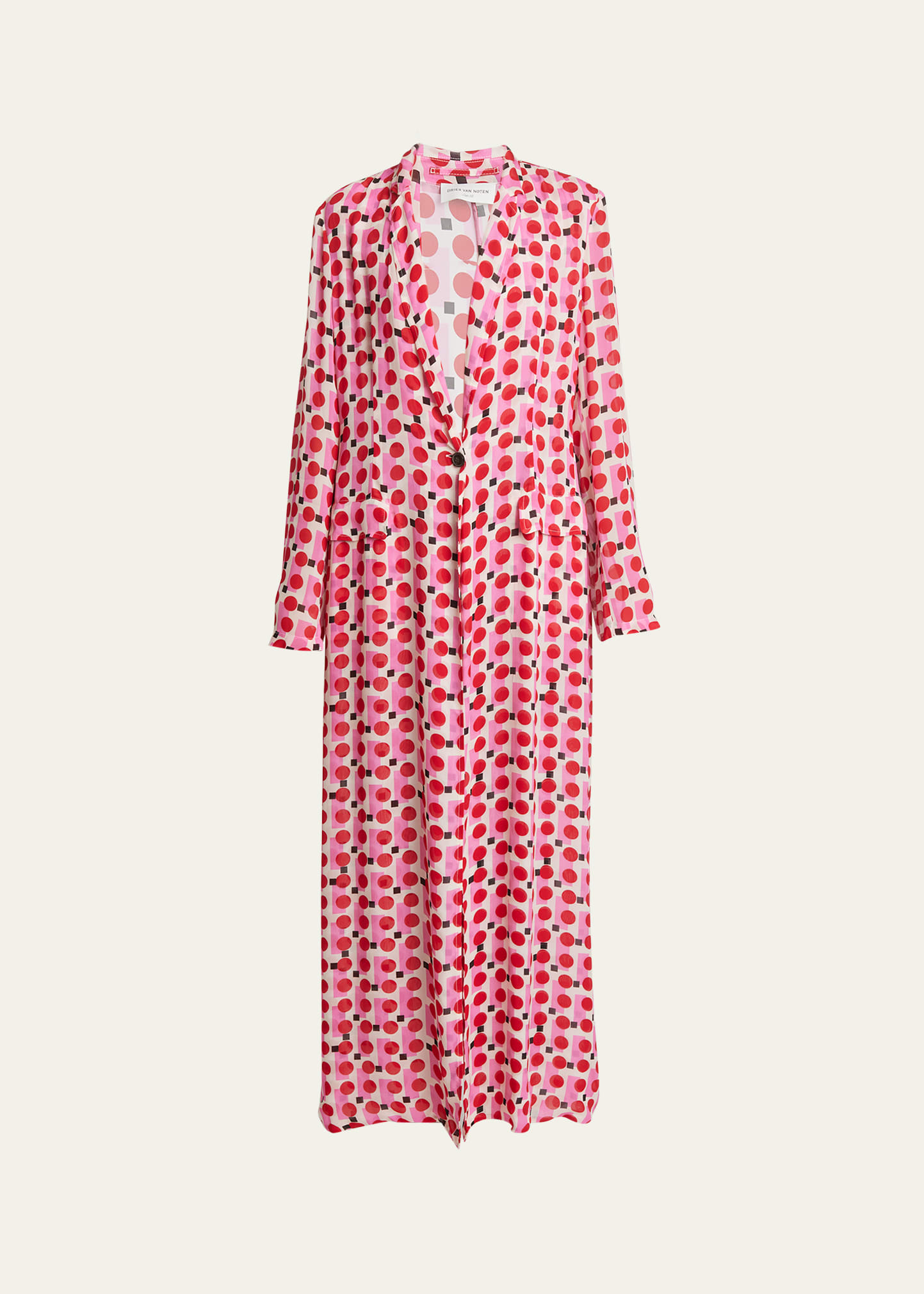 Dries Van Noten Bongo Sequin Abstract-print Single-breasted Long Jacket In Pink