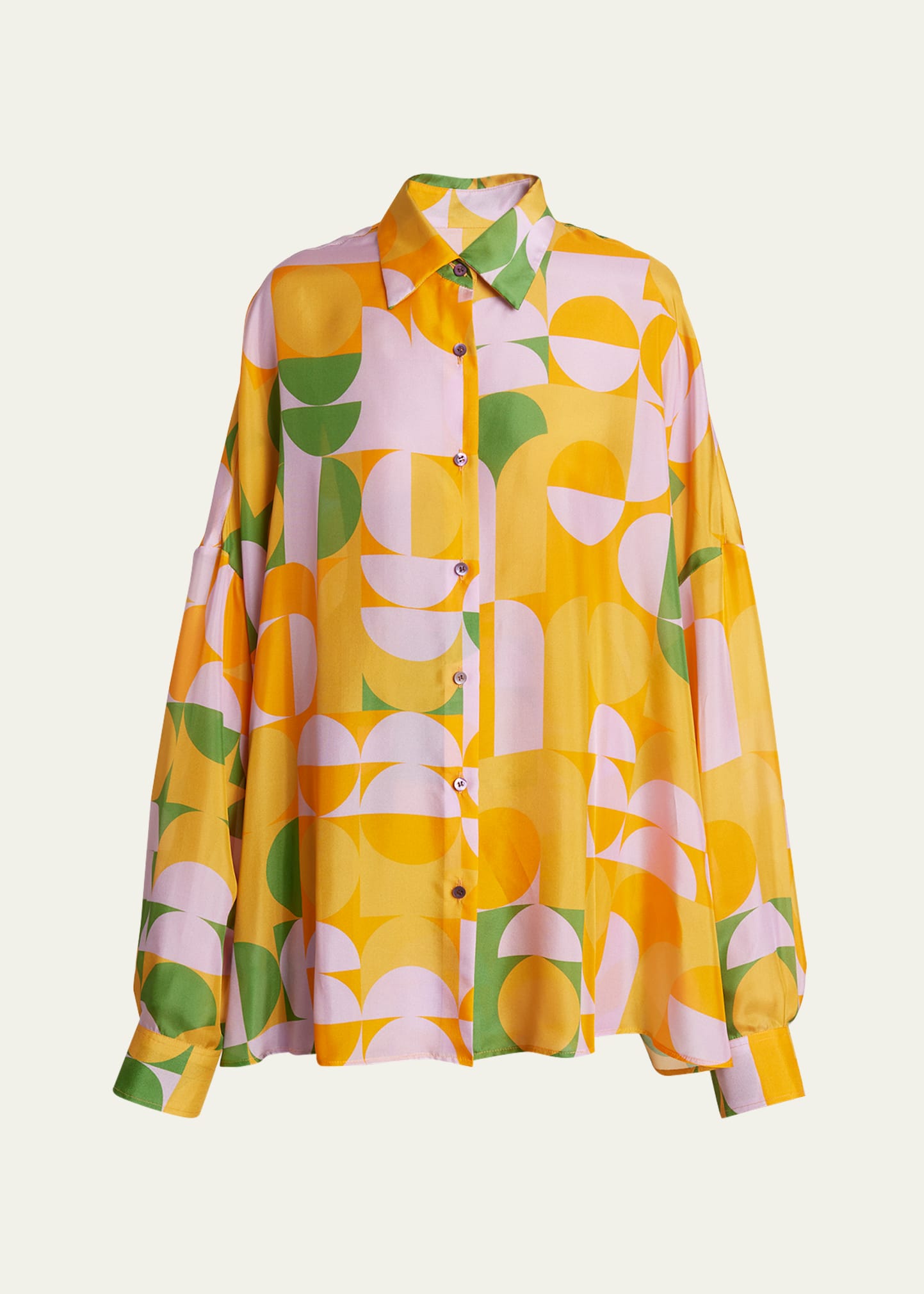 Casia Abstract-Print Oversized Silk Collared Shirt