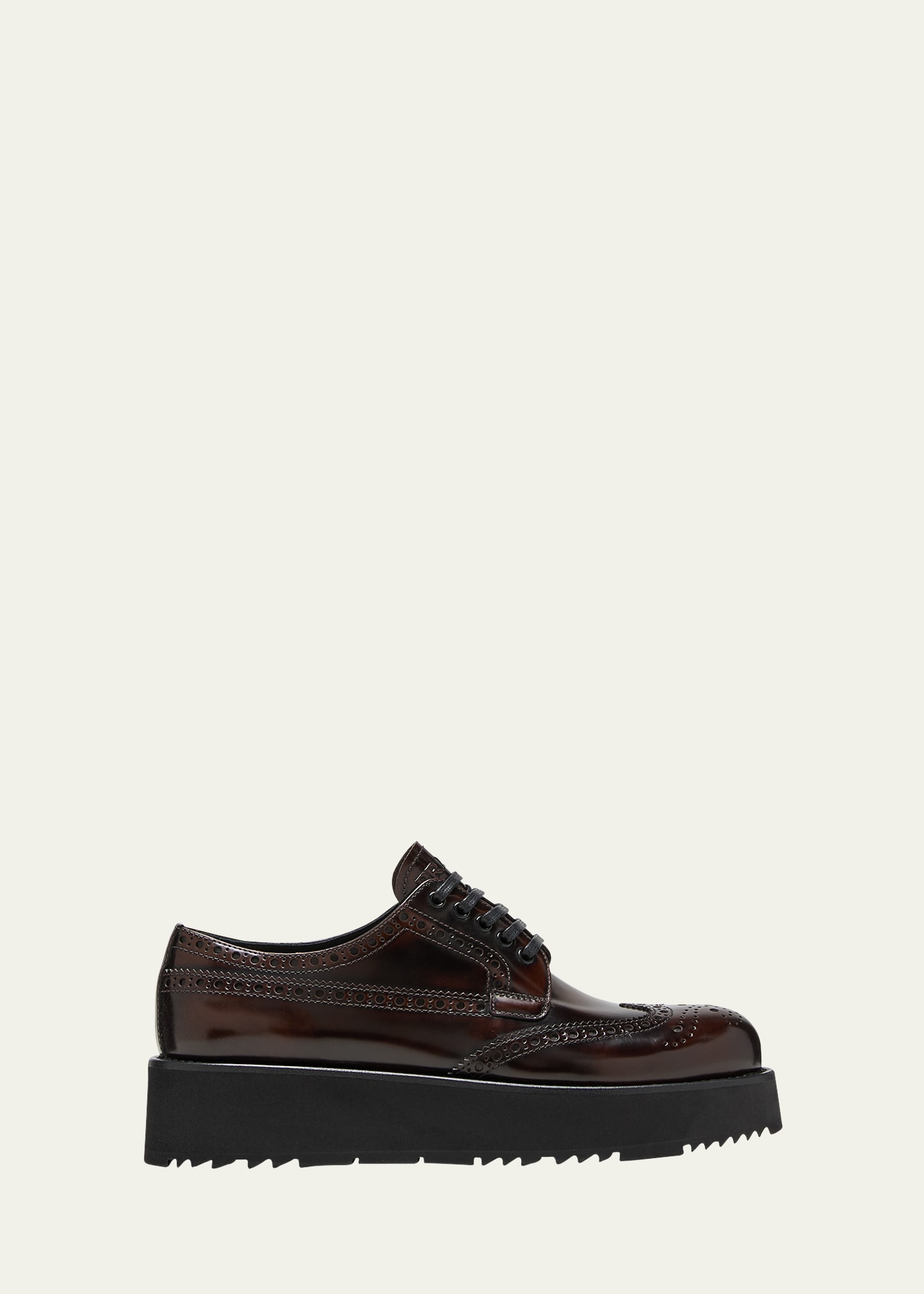 Shop Prada Leather Lace-up Oxford Flatform Loafers In Bruciato