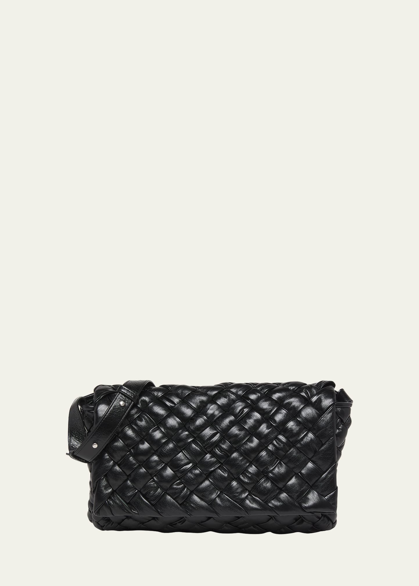 Shop Bottega Veneta Men's Rumple Intreccio Leather Messenger Bag In Black-silver