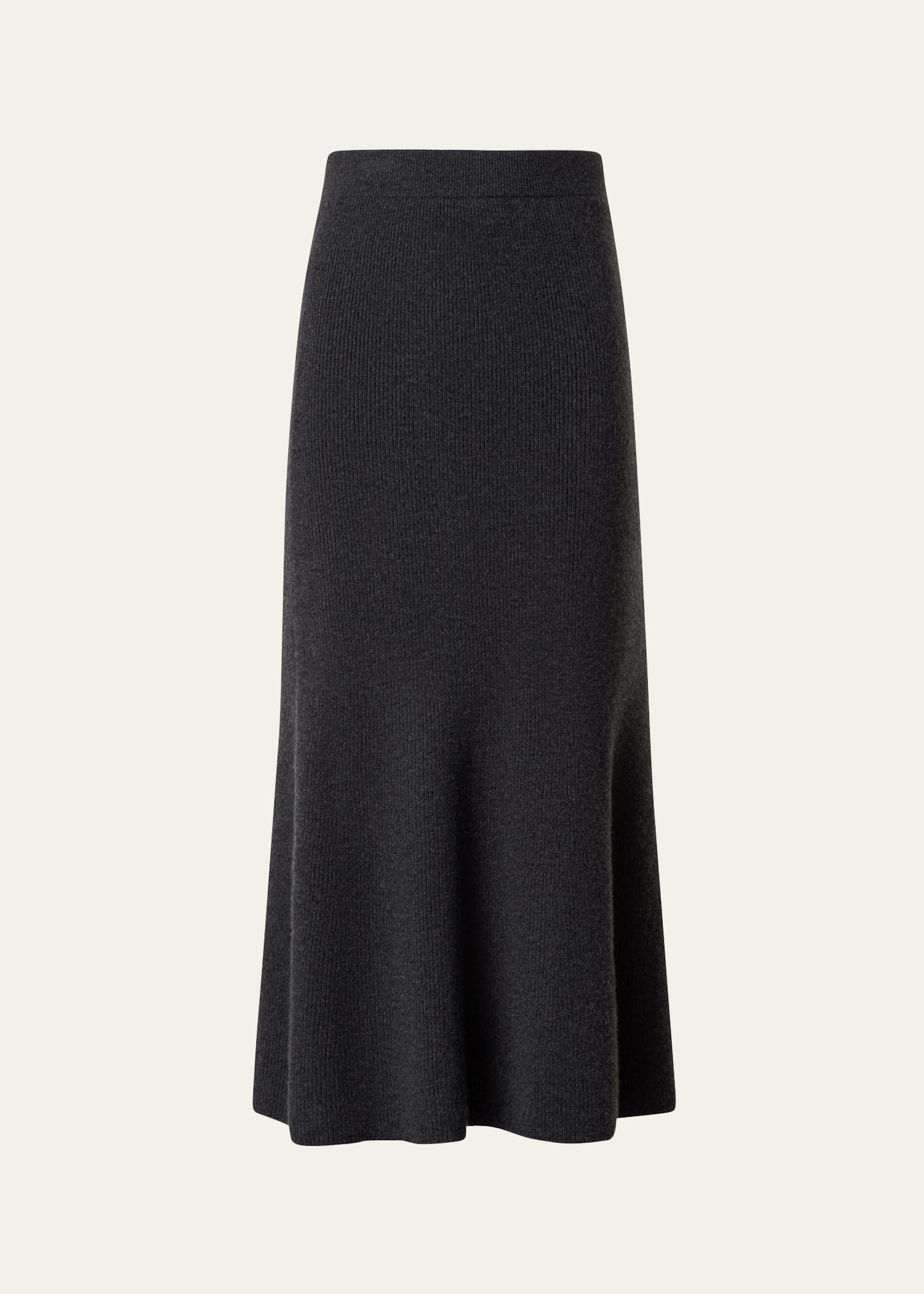 Akris Ribbed Cashmere Godet Midi Skirt In Charcoal