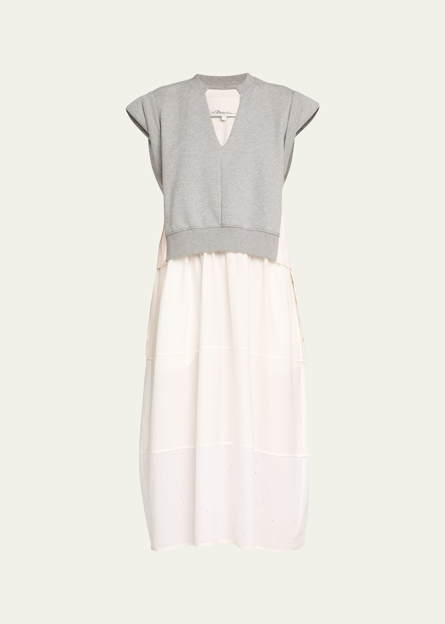 Shop 3.1 Phillip Lim / フィリップ リム Combo Tiered Sweatshirt Midi Dress In Grey Melange-ivor