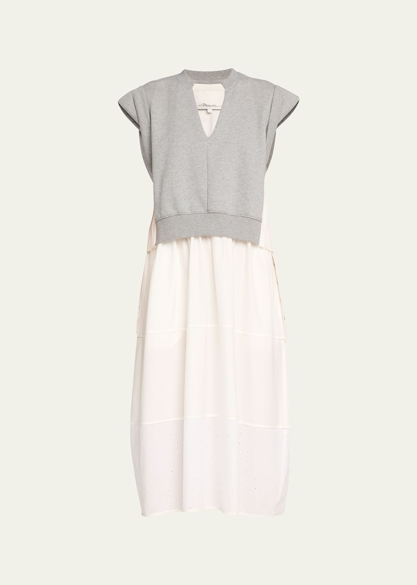 3.1 Phillip Lim Combo Tiered Sweatshirt Midi Dress In Grey Melange-ivor