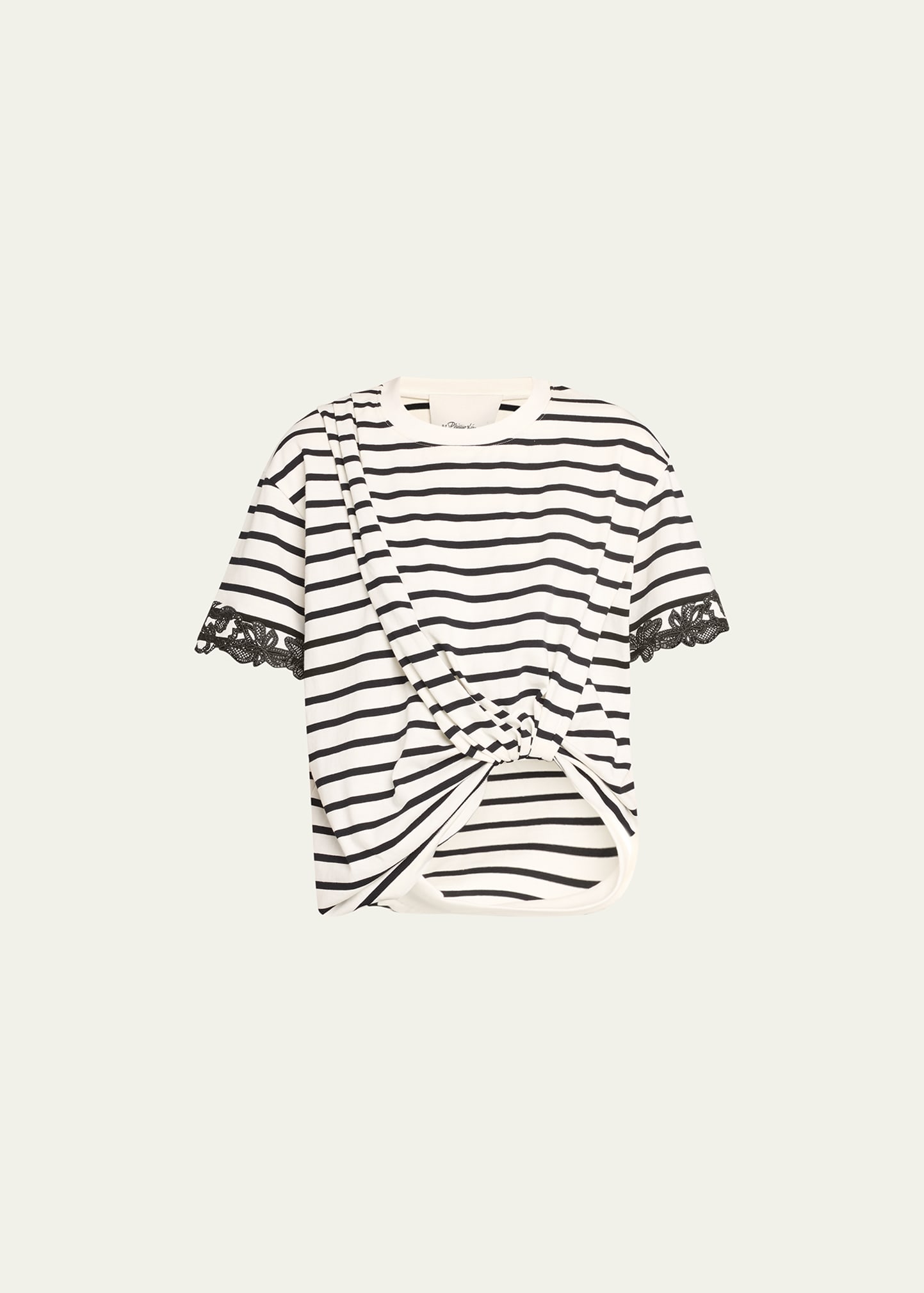 3.1 Phillip Lim / フィリップ リム Striped Lace-embroidered T-shirt In White Multi Strip