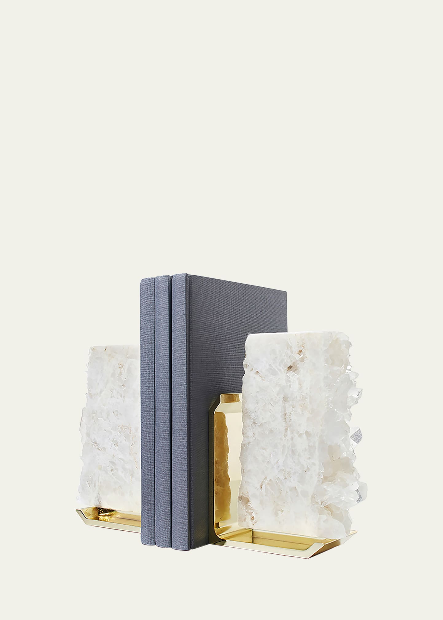 Anna New York Fim Geo Quartz And Aluminum Bookends In Grey Marble&amp;gold