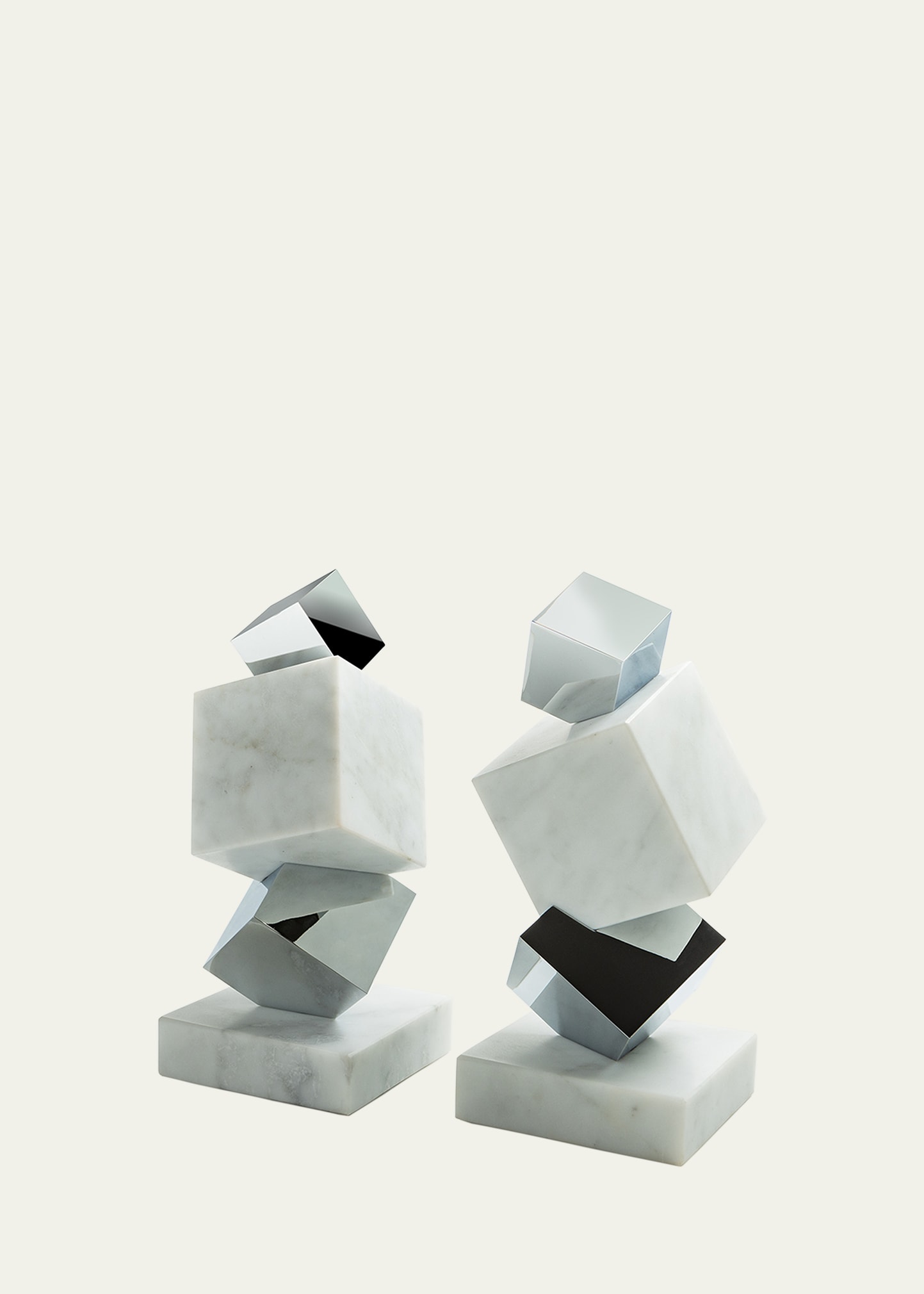 Anna New York Marble Torre Objet In Marble&amp;silver