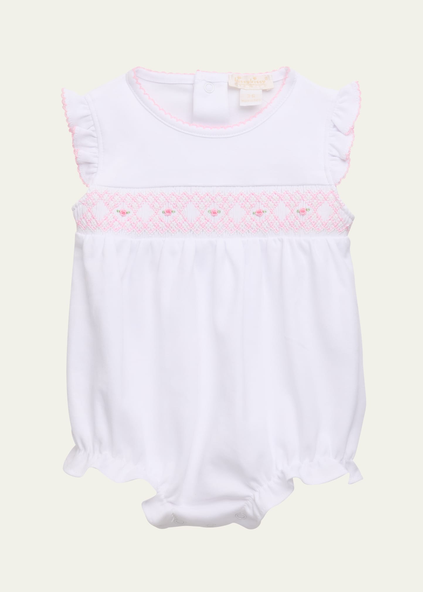 Kissy Kissy Kids' Girl's Hand-smocked Bubble Playsuit In White/pink