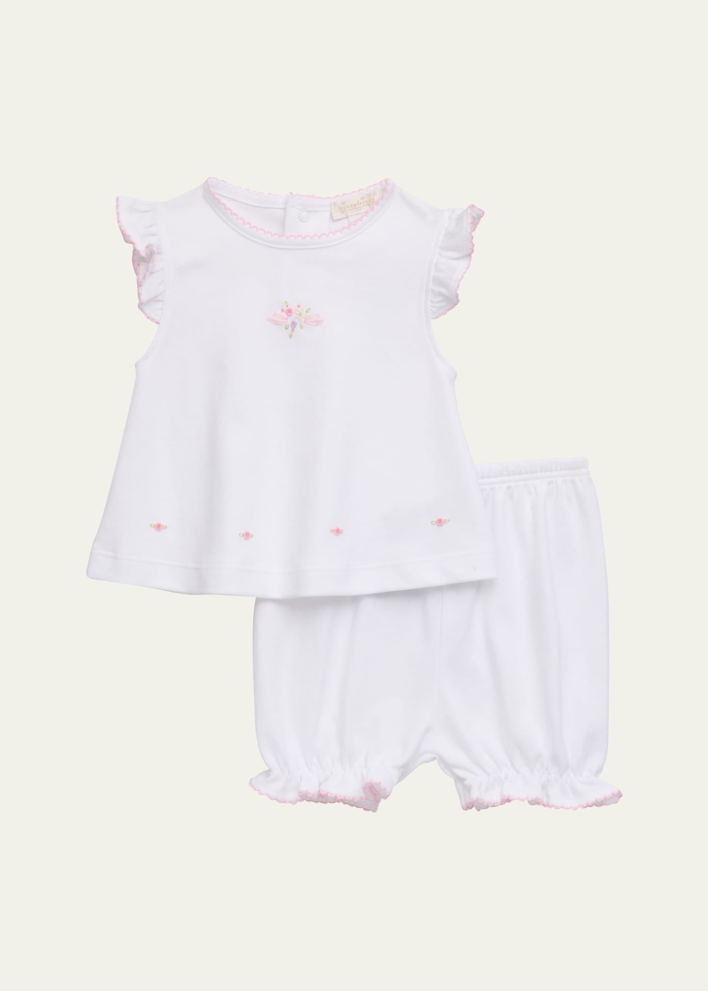 Kissy Kissy Kids' Girl's Blooming Sprays Hand Embroidered Set In White/pink