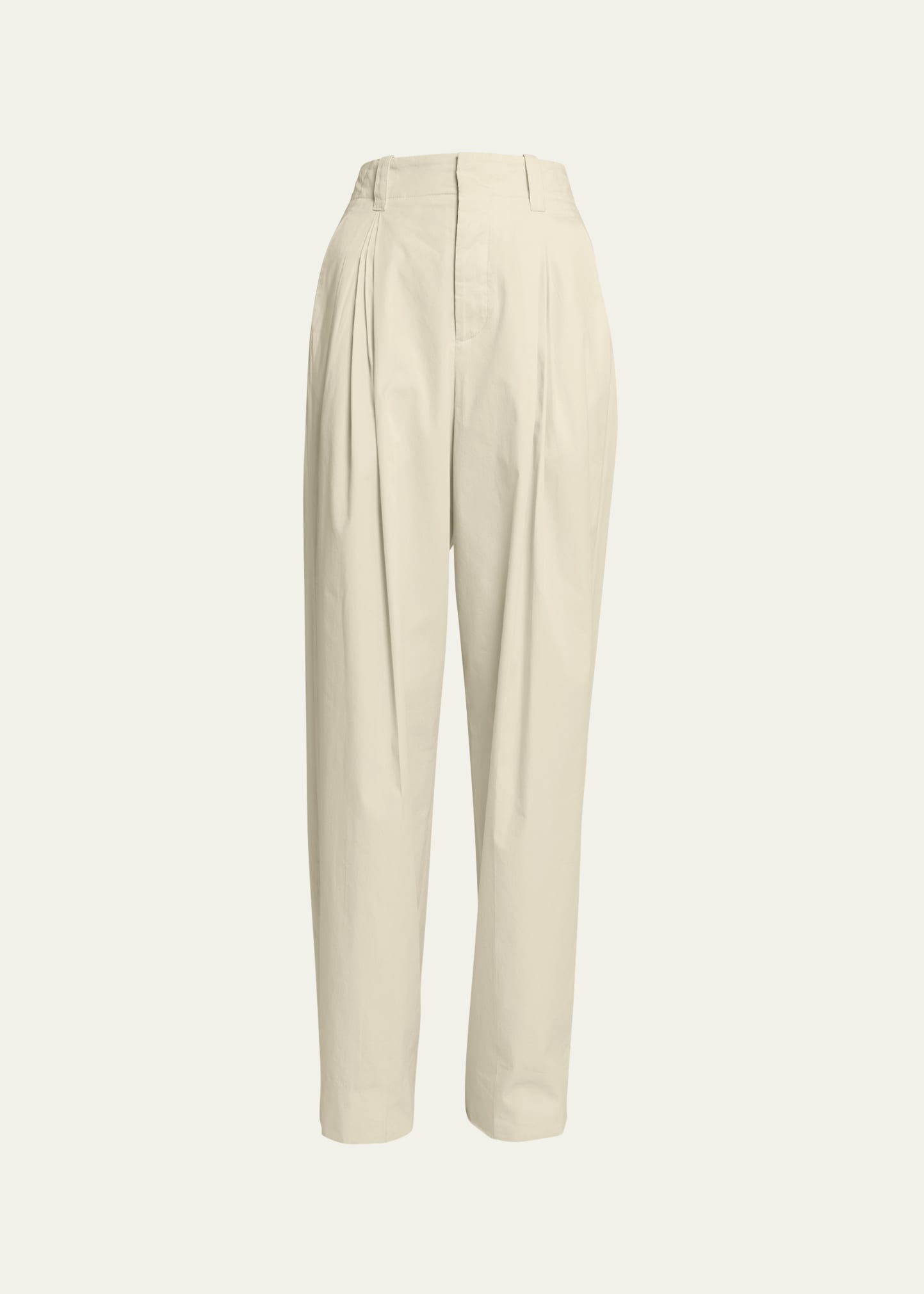 Pintuck Straight Leg Technical Cotton Trousers