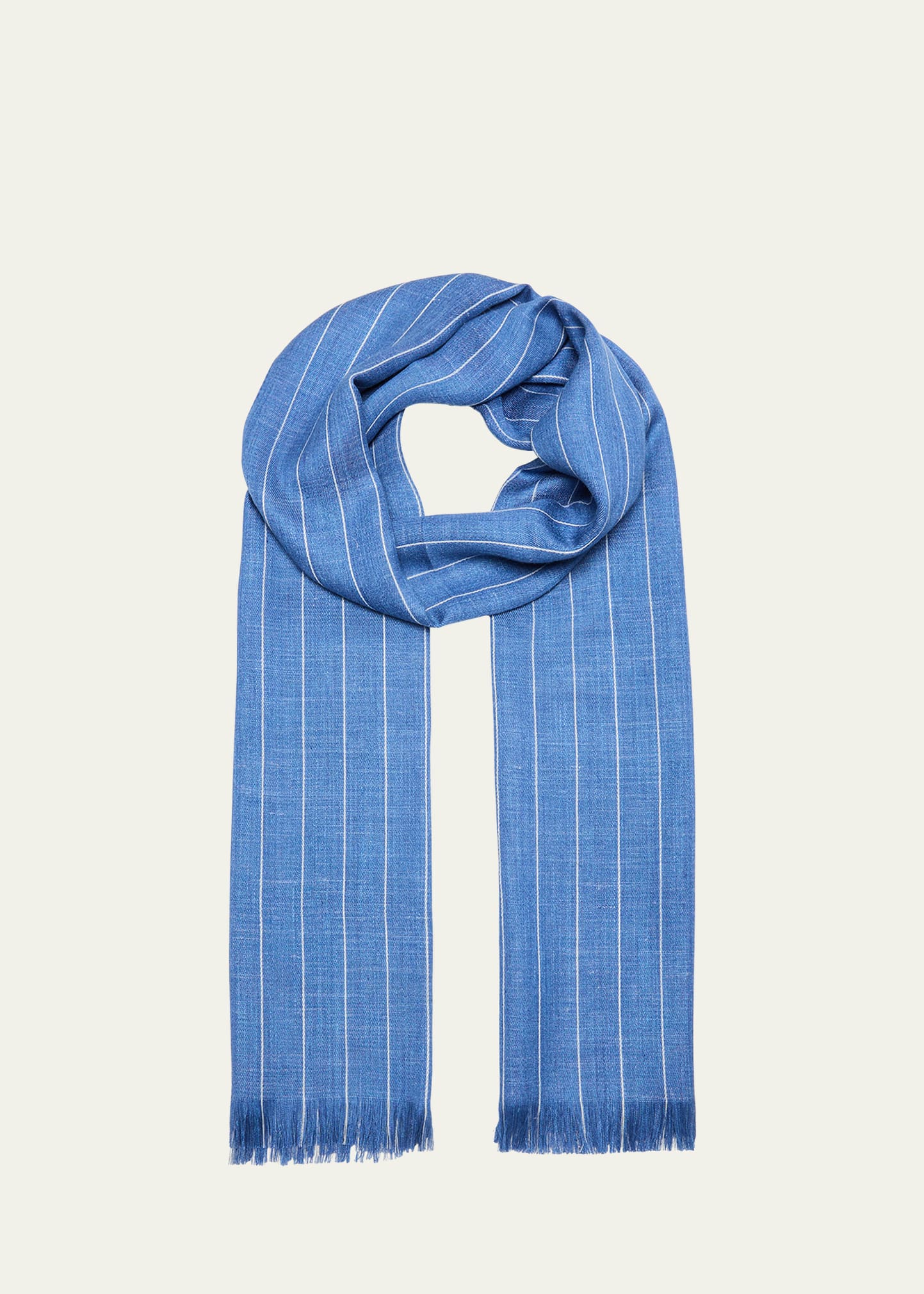 Shop Piacenza Men's Silk-wool Blend Stripe Scarf In 2 -blue White
