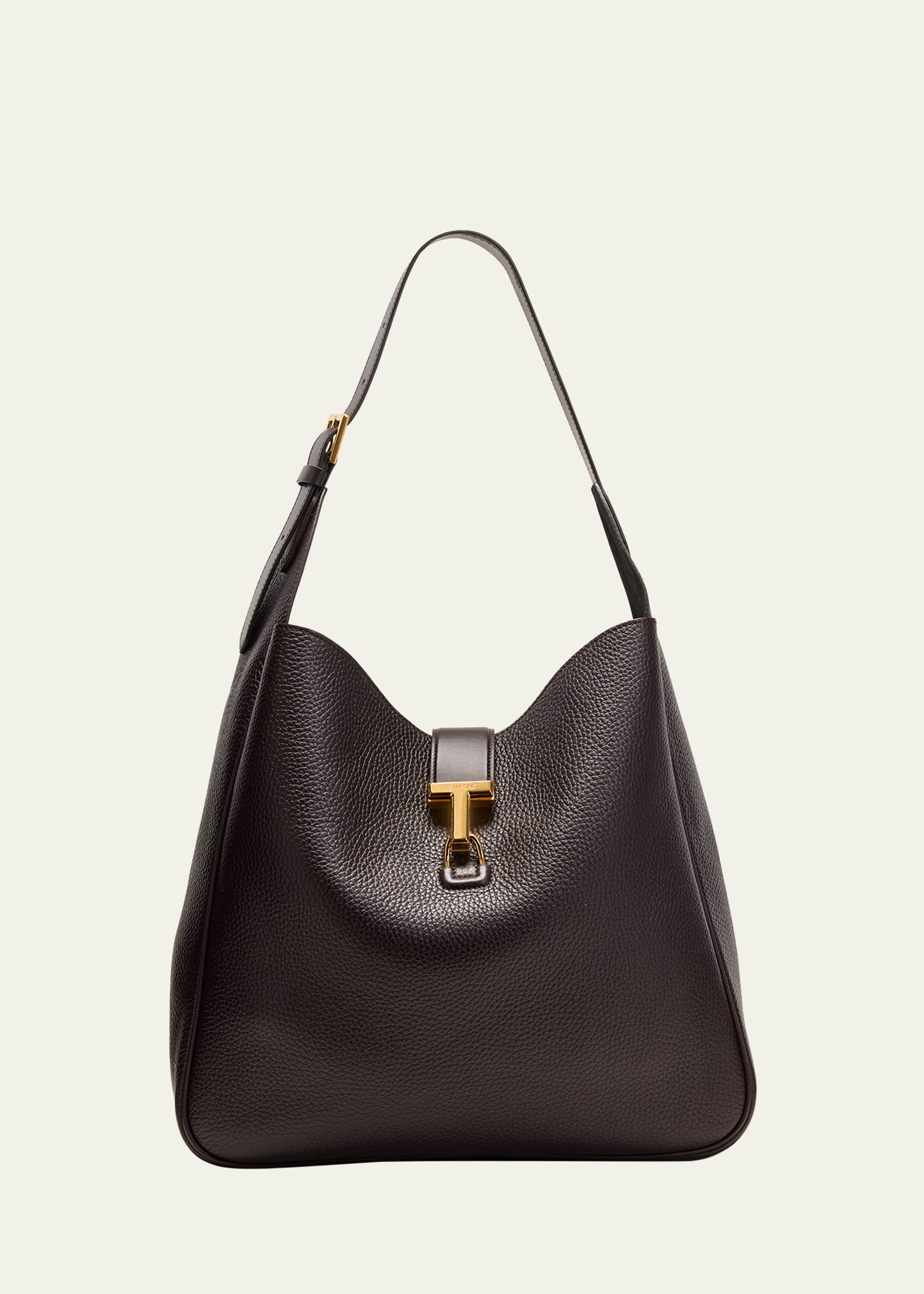 Shop Tom Ford Monarch Large Hobo Bag In Leather In Espresso