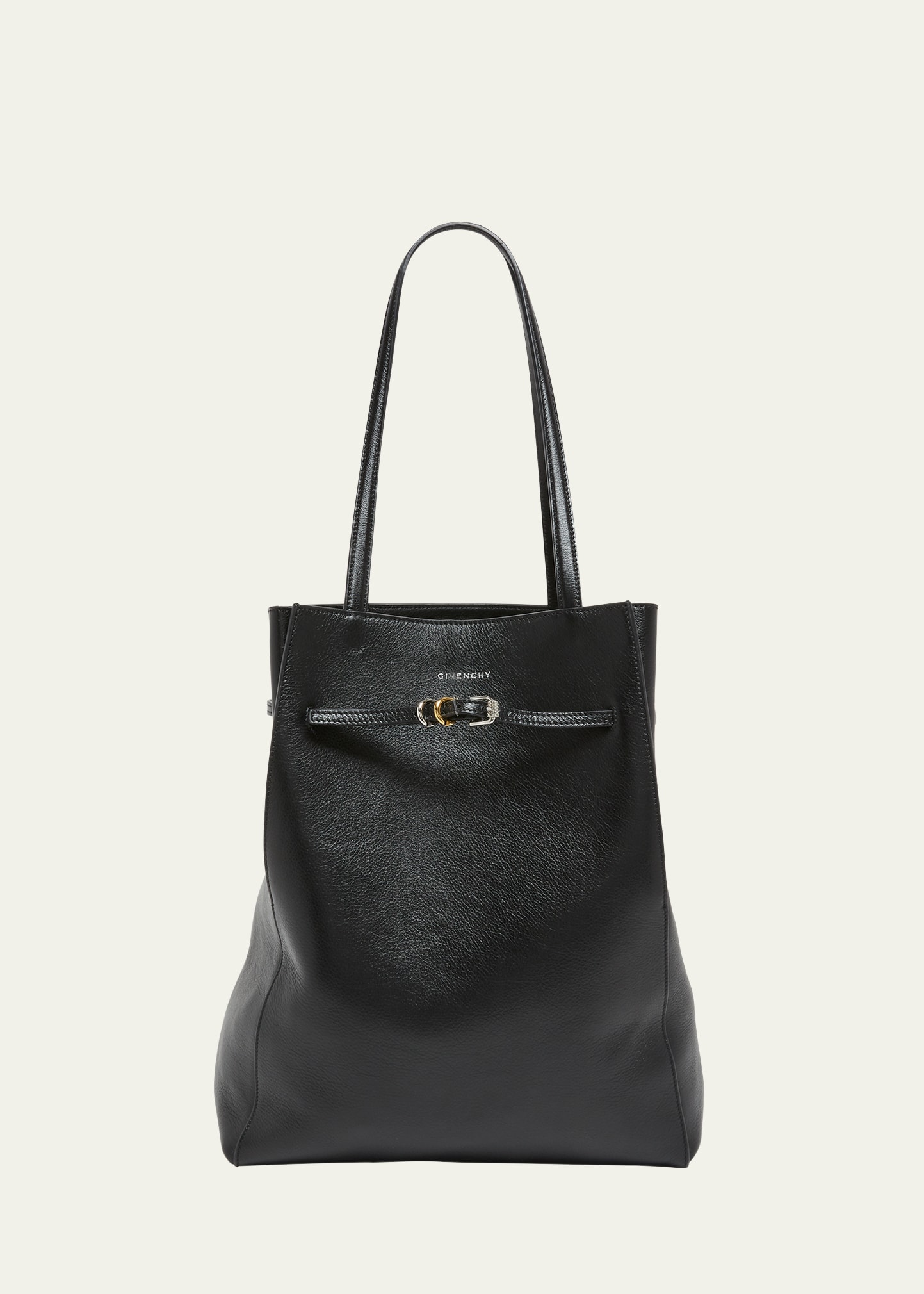 Shop Givenchy Voyou Medium North-south Tote Bag In Tumbled Leather In Black