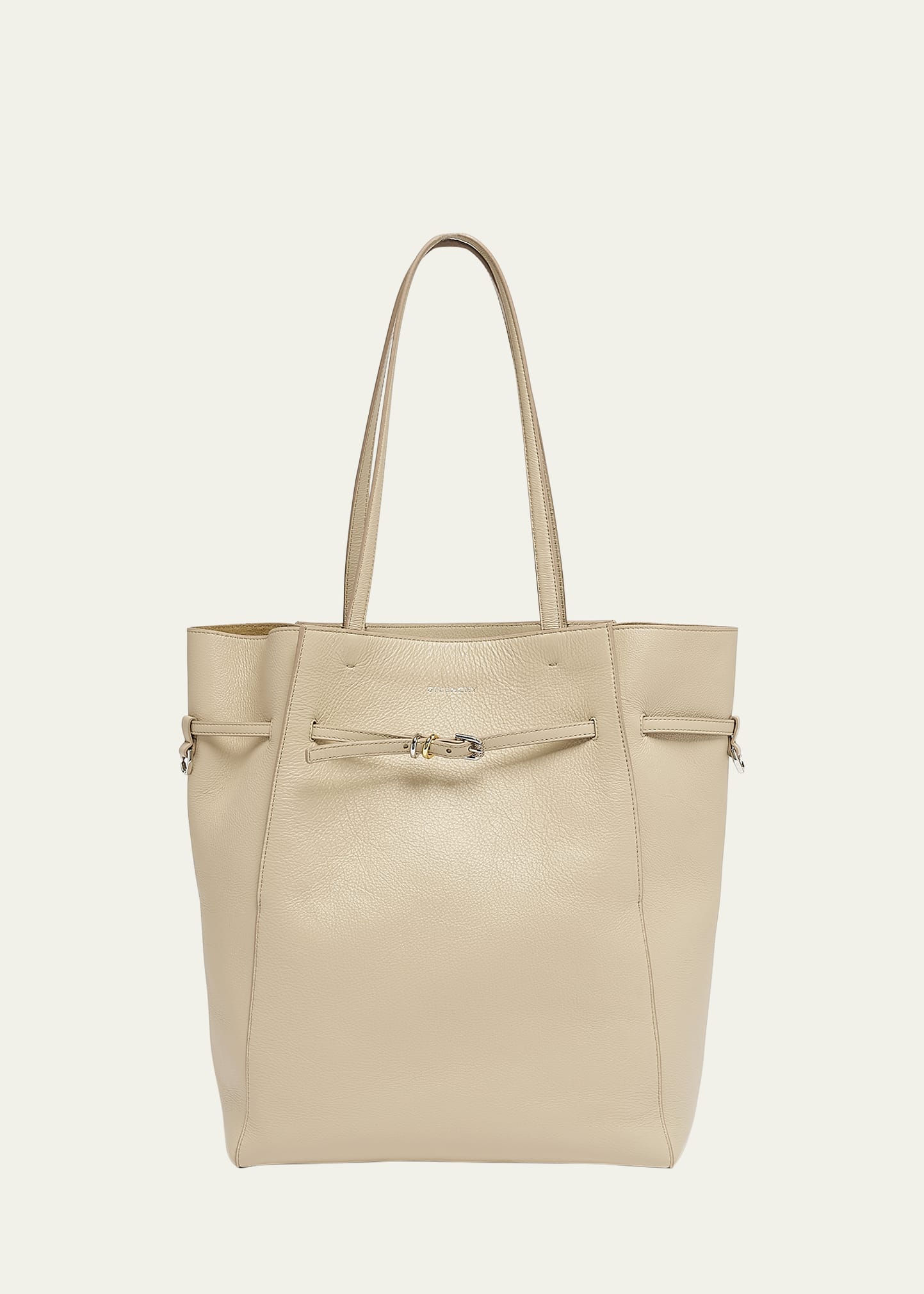 Shop Givenchy Voyou Medium North-south Tote Bag In Tumbled Leather In Natural Beige