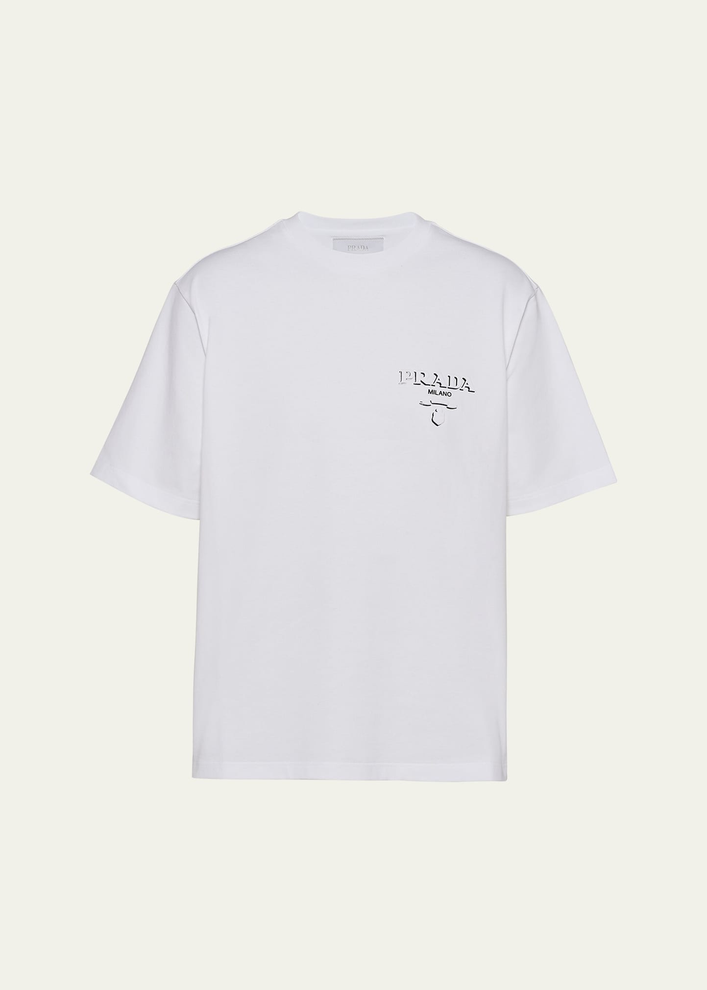 Shop Prada Men's Jersey Logo T-shirt In Bianco
