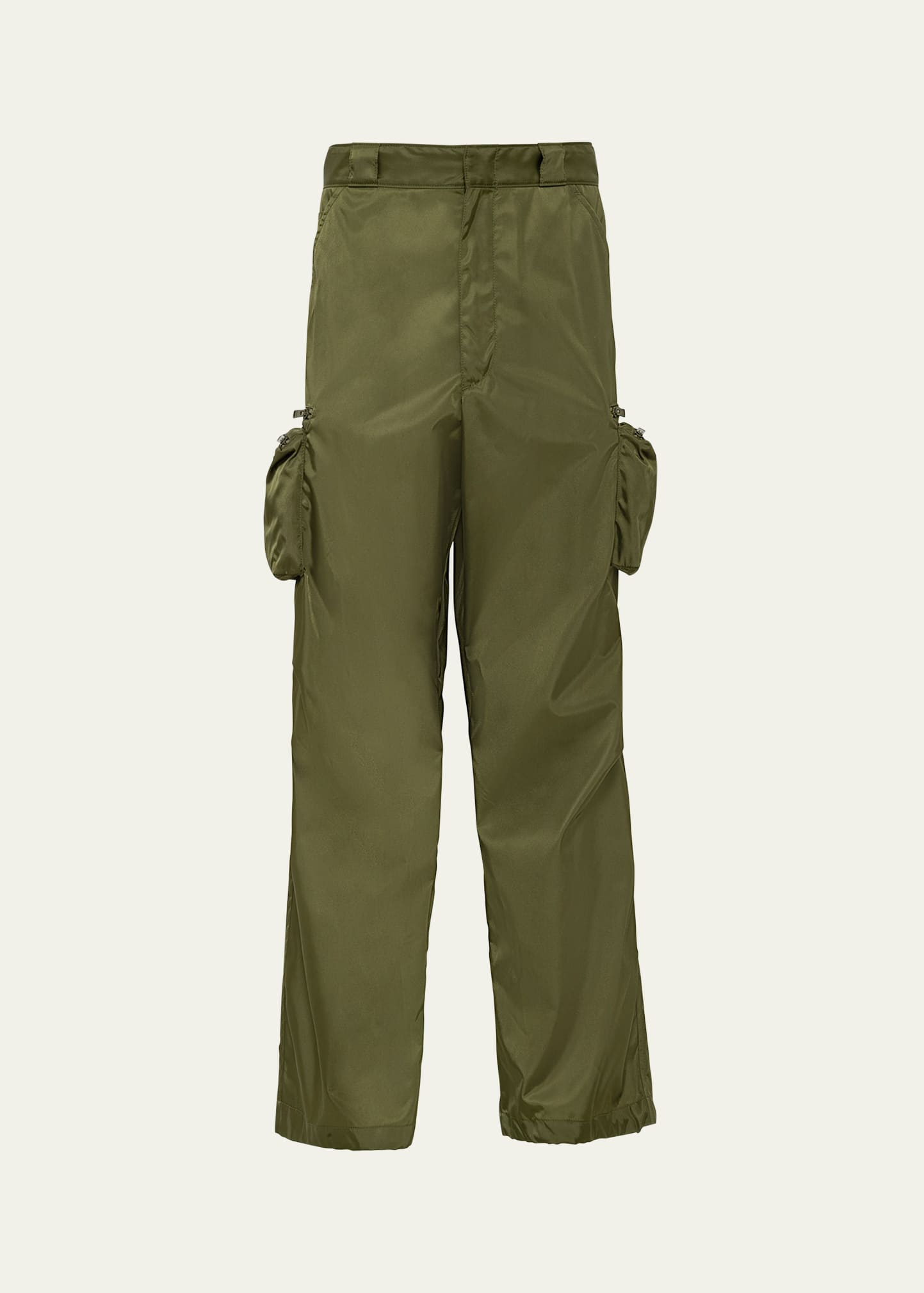 Shop Prada Men's Re-nylon Wide-leg Cargo Pants In Loden