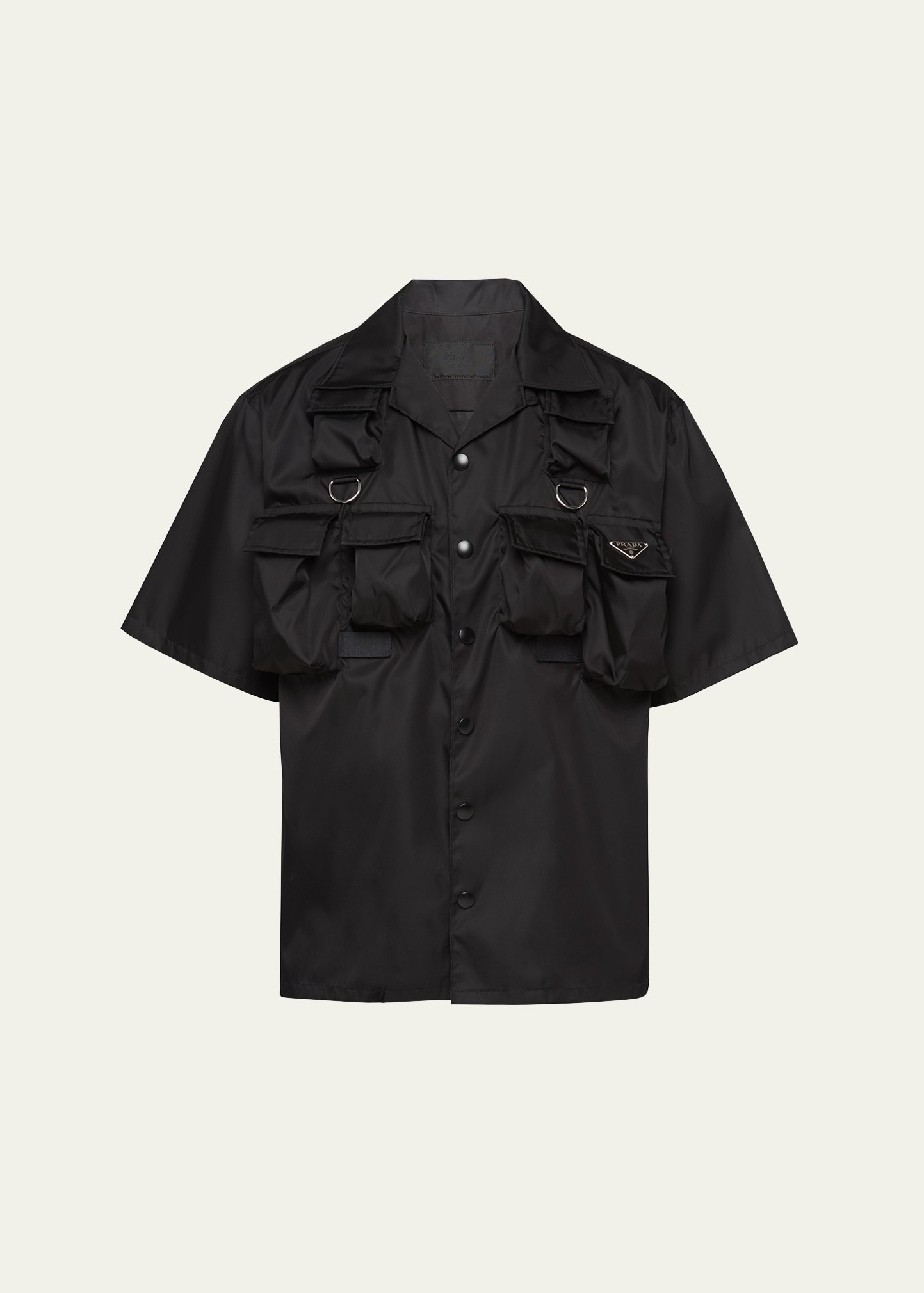 Shop Prada Men's Re-nylon Multi-pocket Shirt In Nero