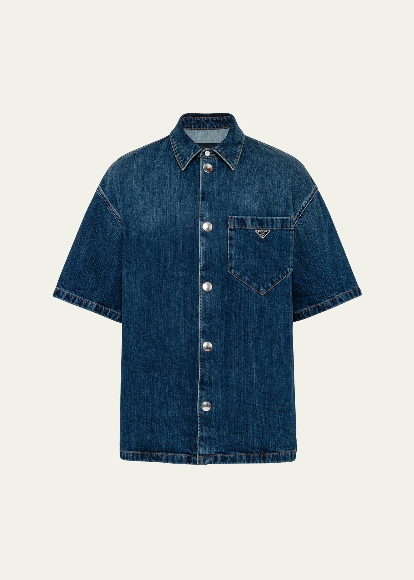 Shop Prada Men's Denim Snap-front Shirt In Bleu