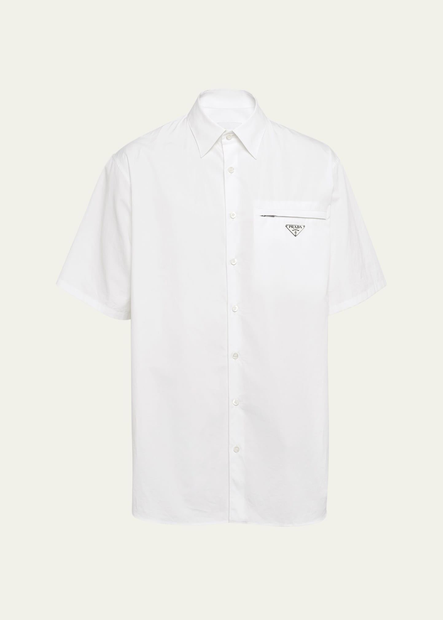 Shop Prada Men's Poplin Pocket-logo Short-sleeve Shirt In Bianco