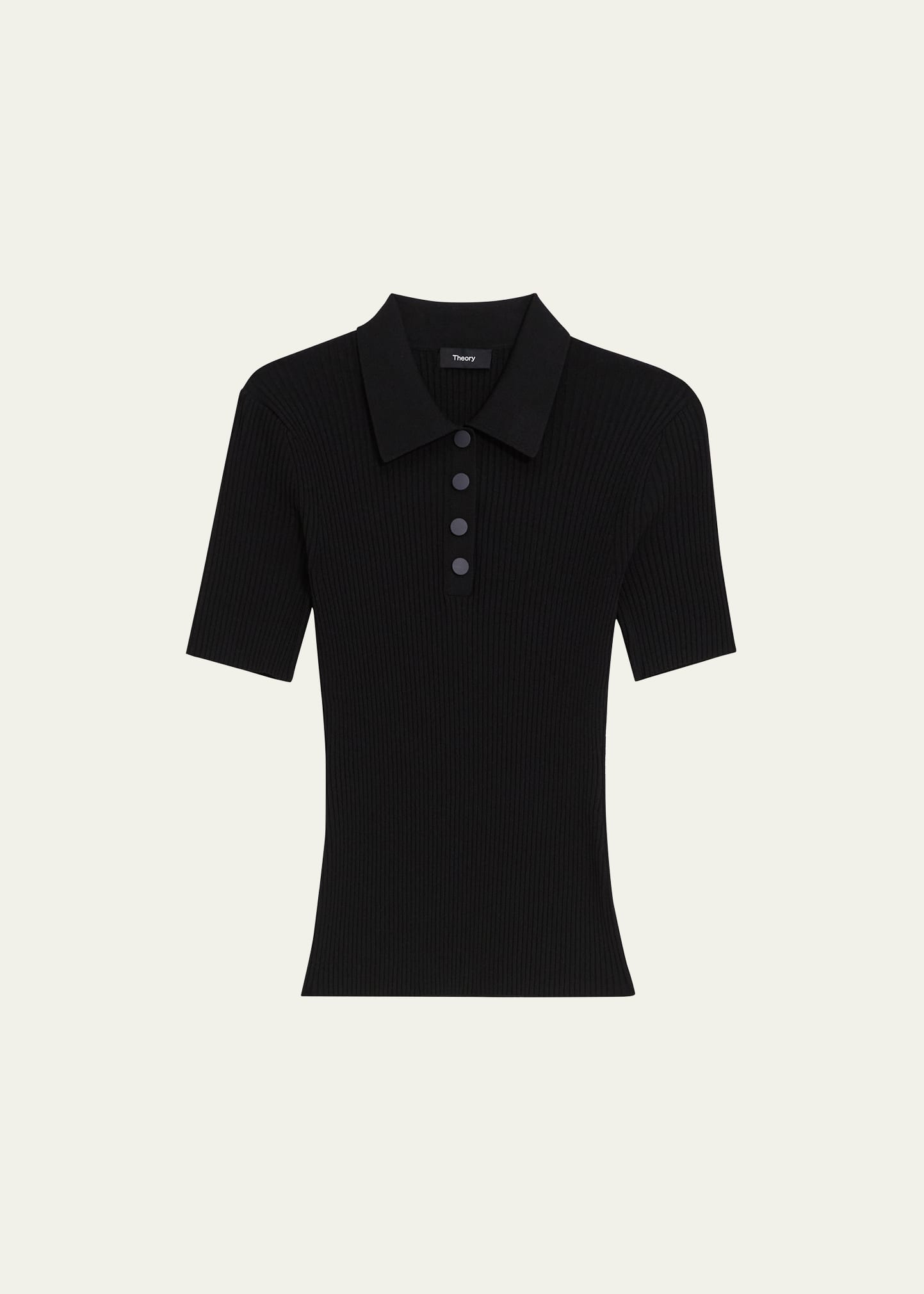 Shop Theory Ribbed Compact Crepe Short-sleeve Polo Shirt In Black