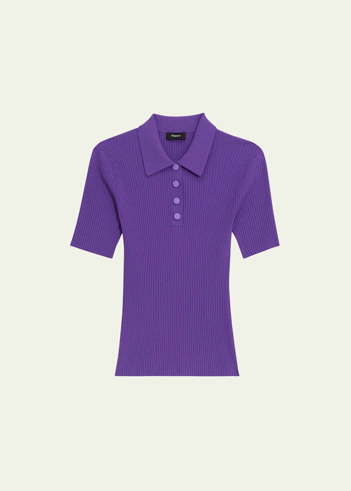 Theory Ribbed Compact Crepe Short-sleeve Polo Shirt In Bright Peony