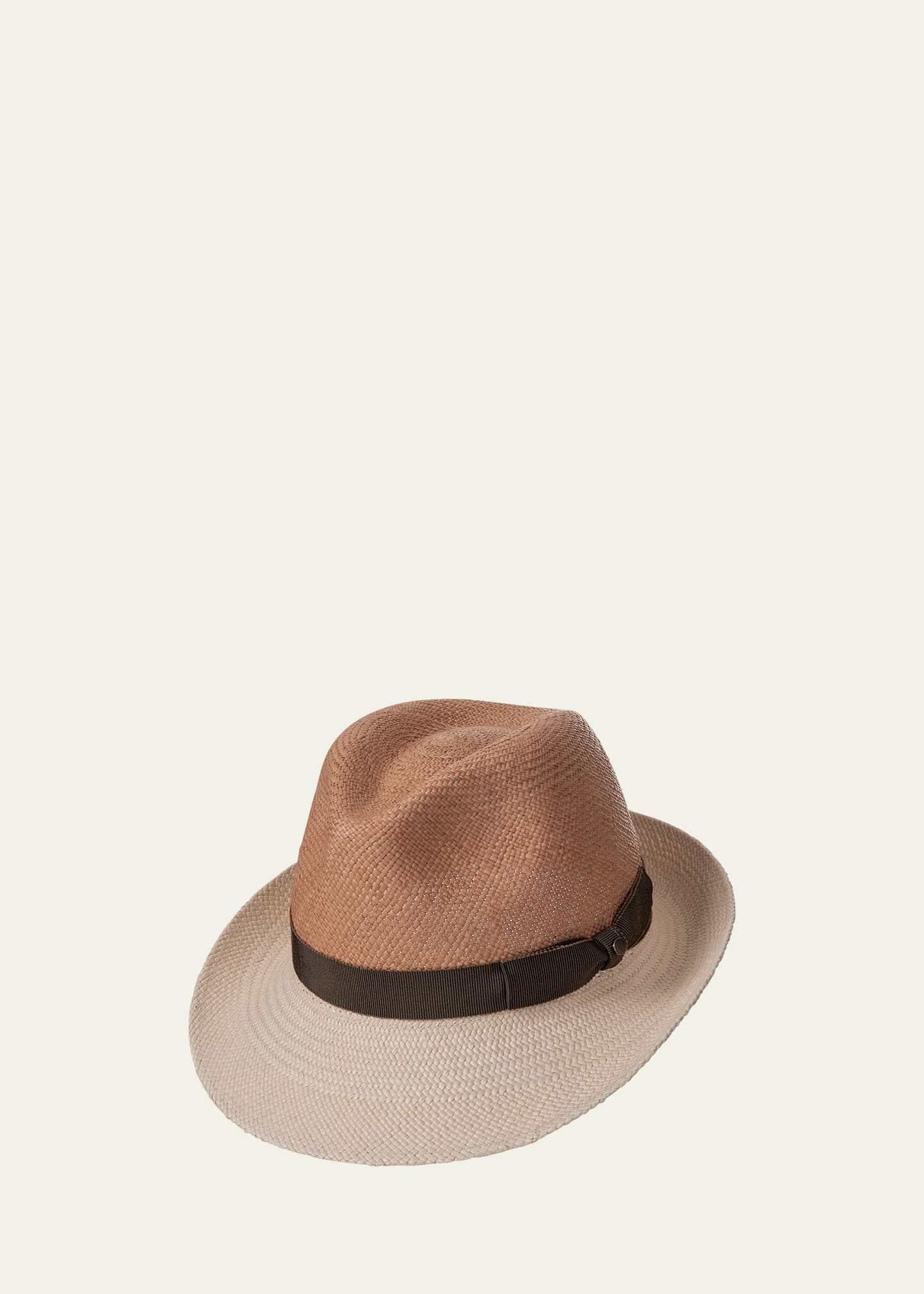 Inverni Men's Straw Bicolor Panama Hat In Drk Nat Li Nat