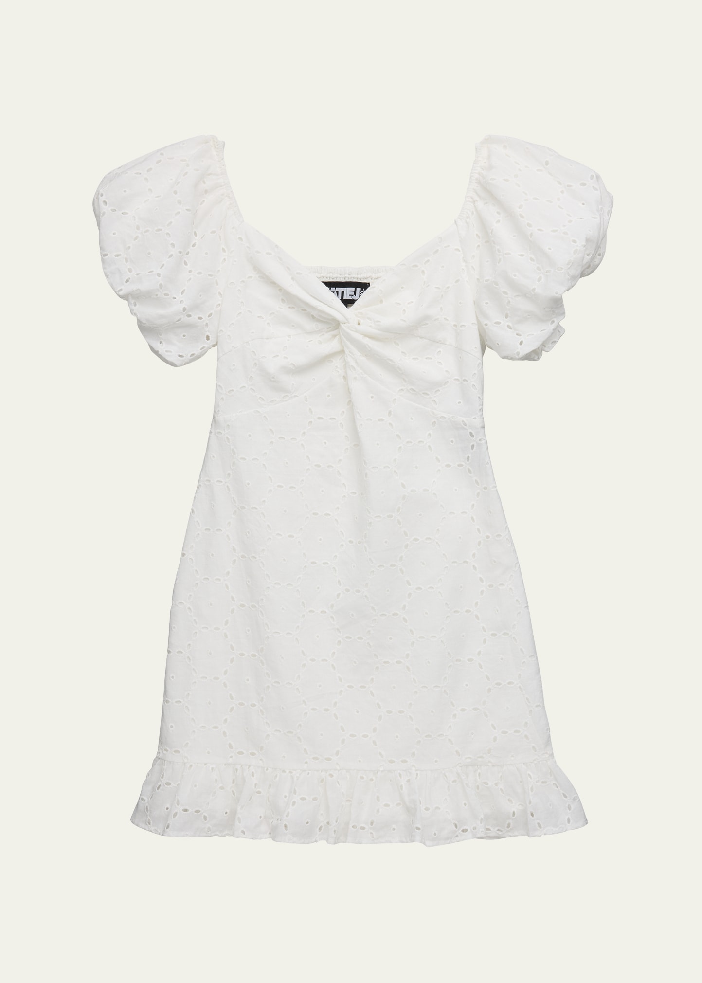 Katiej Nyc Kids' Girl's Tween Phoebe Eyelet Twist-front Dress In White