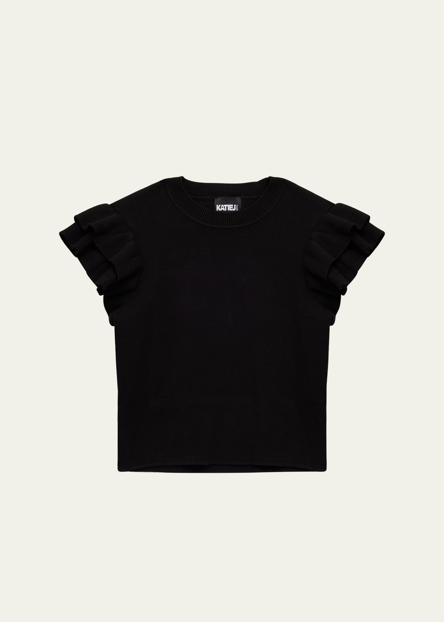 Shop Katiej Nyc Girl's Tween Flutter-sleeve Knit Top In Black