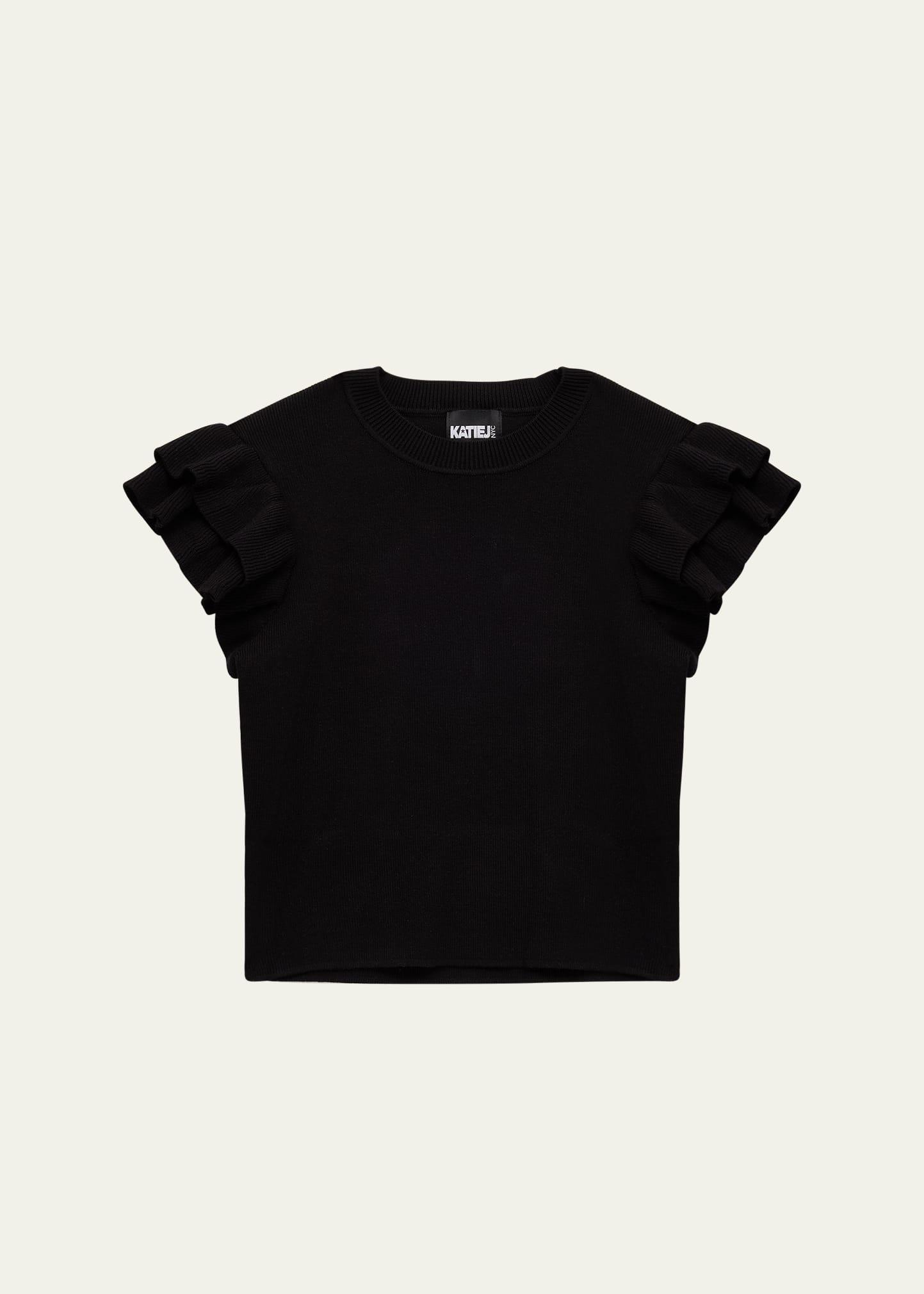 Katiej Nyc Girl's Tween Flutter-sleeve Knit Top In Black