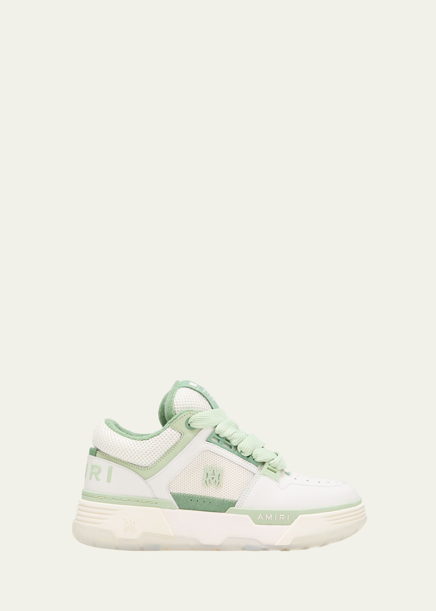 Shop Amiri Ma-1 Leather Mesh Sneakers In White Mint