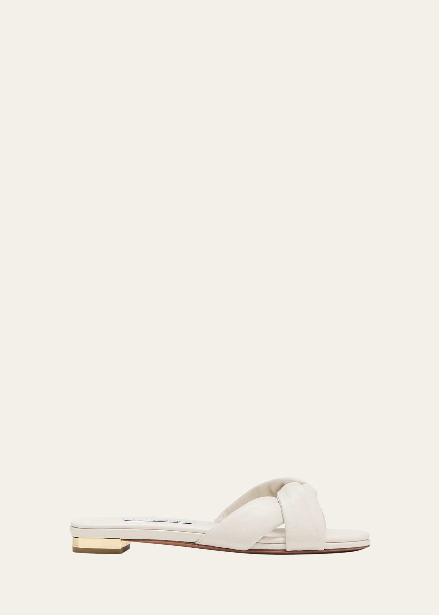 Shop Aquazzura Olie Twisted Leather Flat Slide Sandals In White