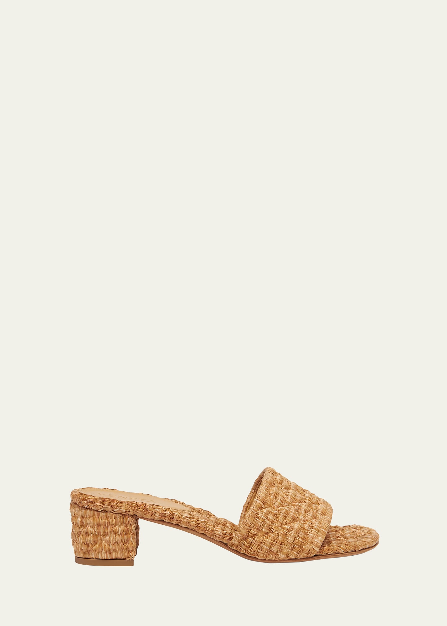 Shop Bottega Veneta Raffia Block-heel Slide Sandals In Spelt
