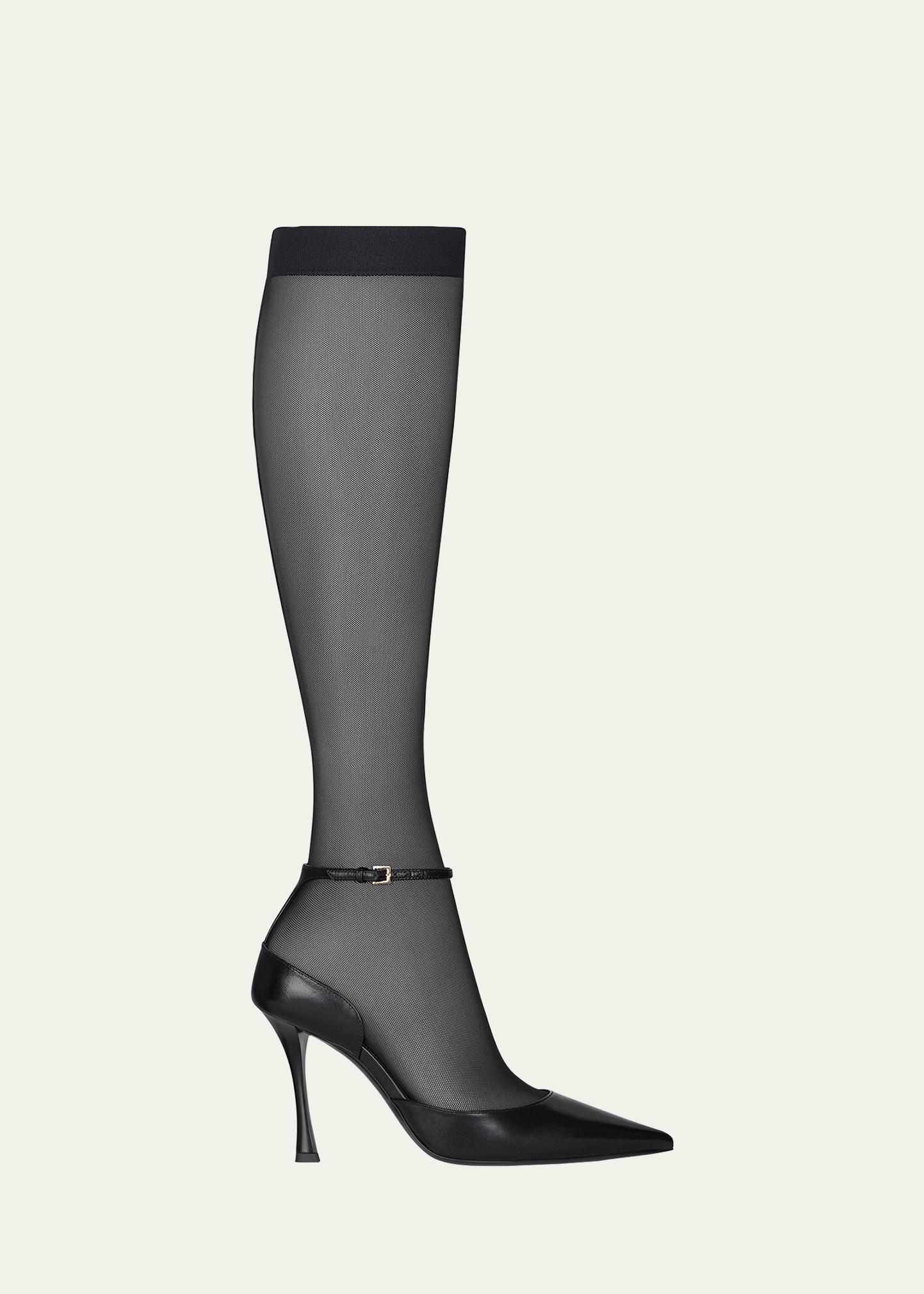 Givenchy Show Knee Stocking Ankle-strap Pumps In Black