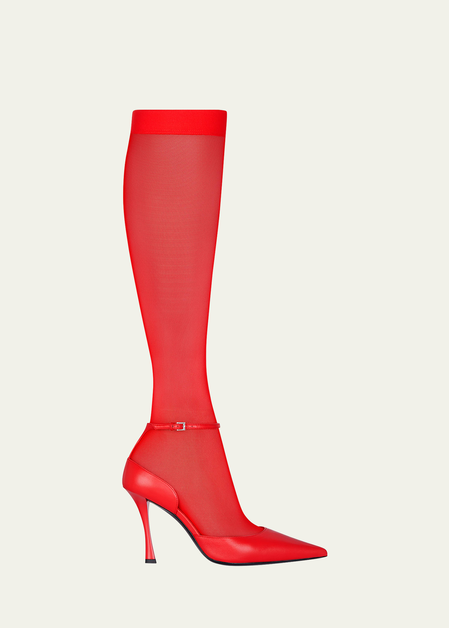 Givenchy Show Knee Stocking Ankle-strap Pumps In Red
