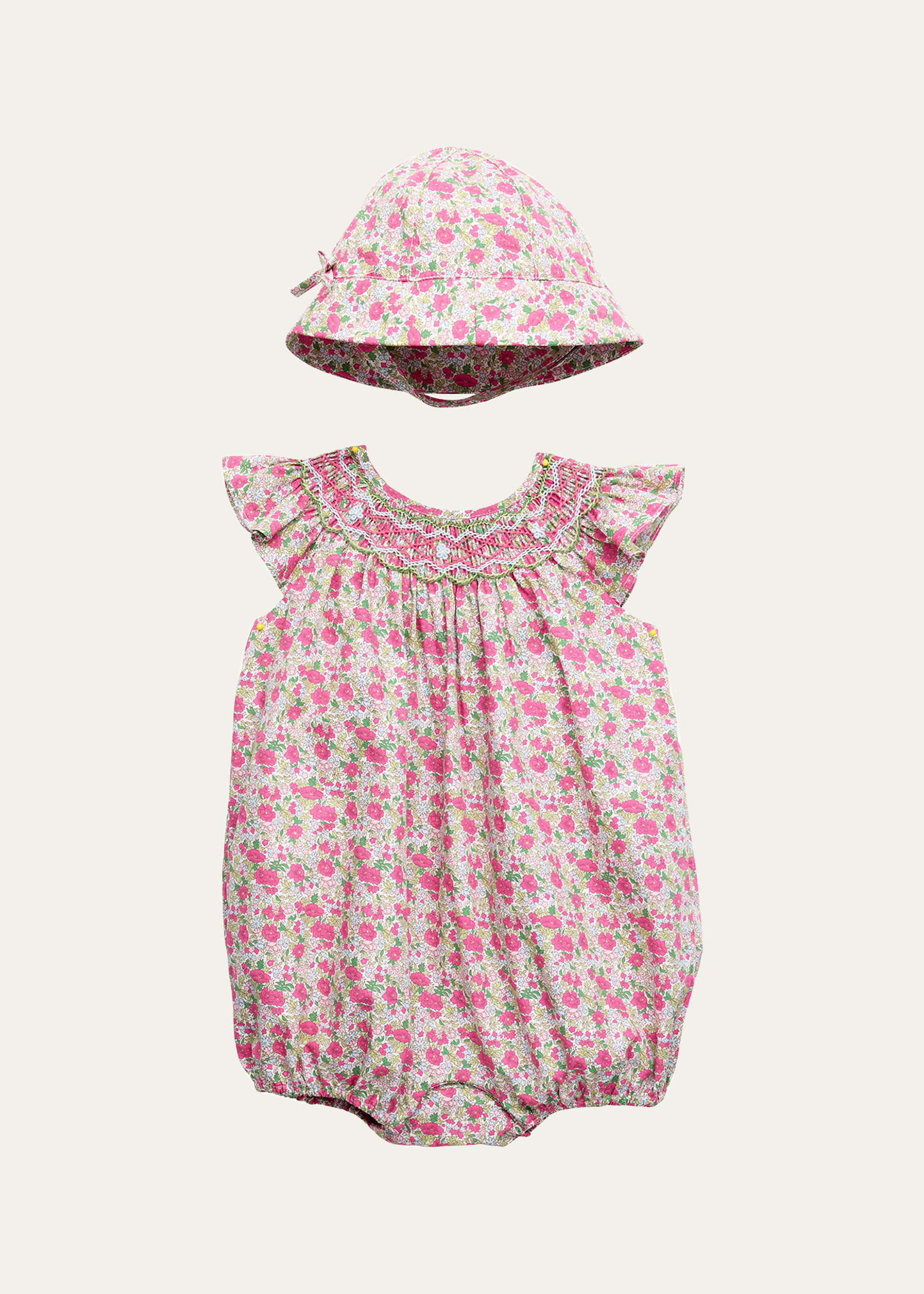 Shop Ralph Lauren Girl's Smocked Poplin Bubble Shortall And Hat Set In Monica Floral Pri