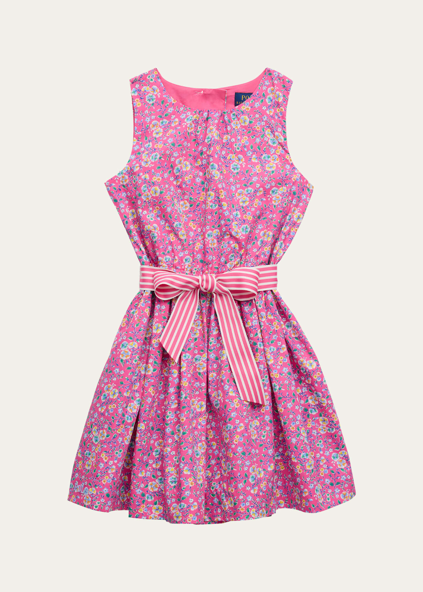 Shop Ralph Lauren Girl's Sleeveless Cotton Poplin Fit & Flare Dress In Palais Floral Hot