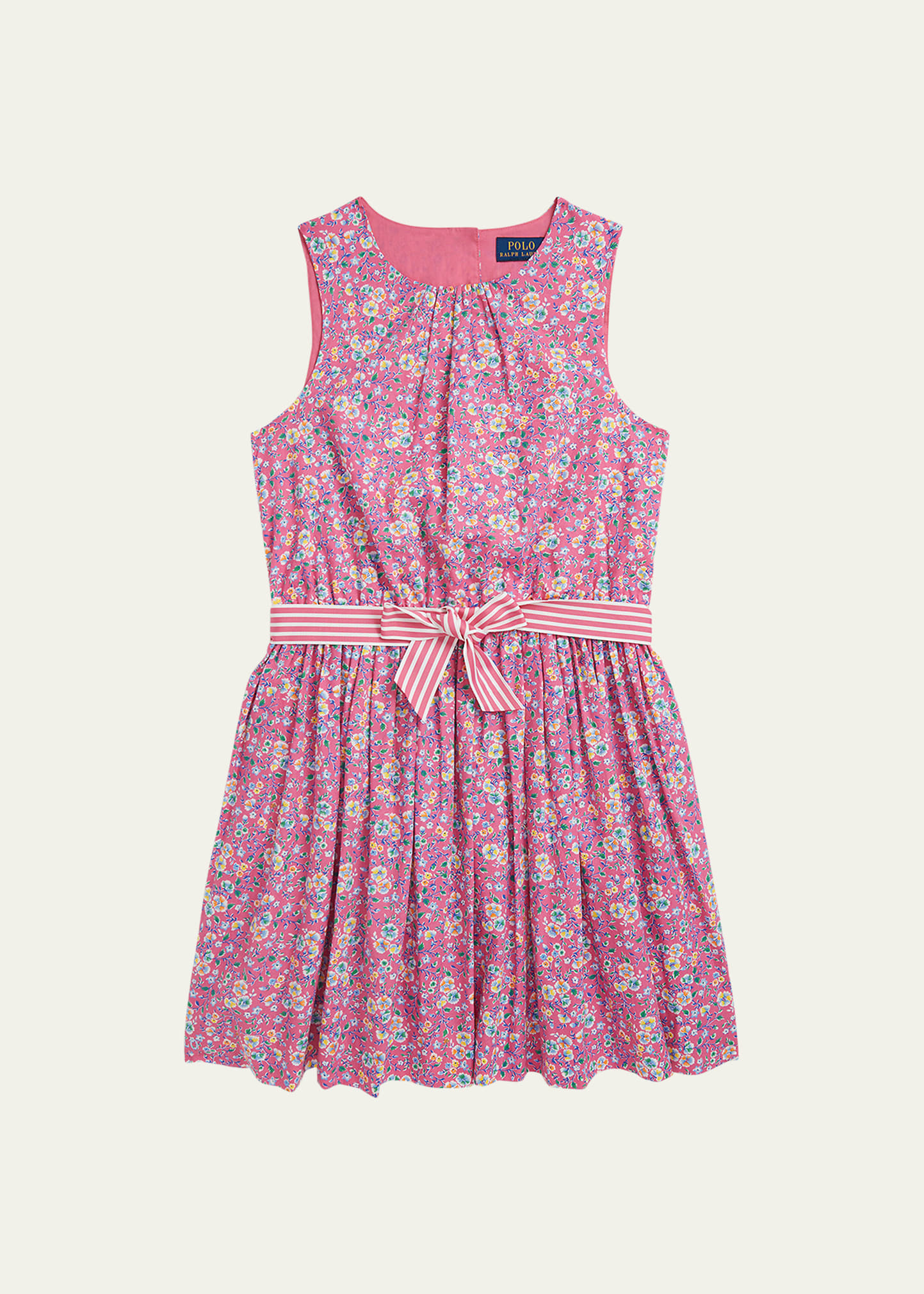 RALPH LAUREN GIRL'S SLEEVELESS COTTON POPLIN FIT & FLARE DRESS