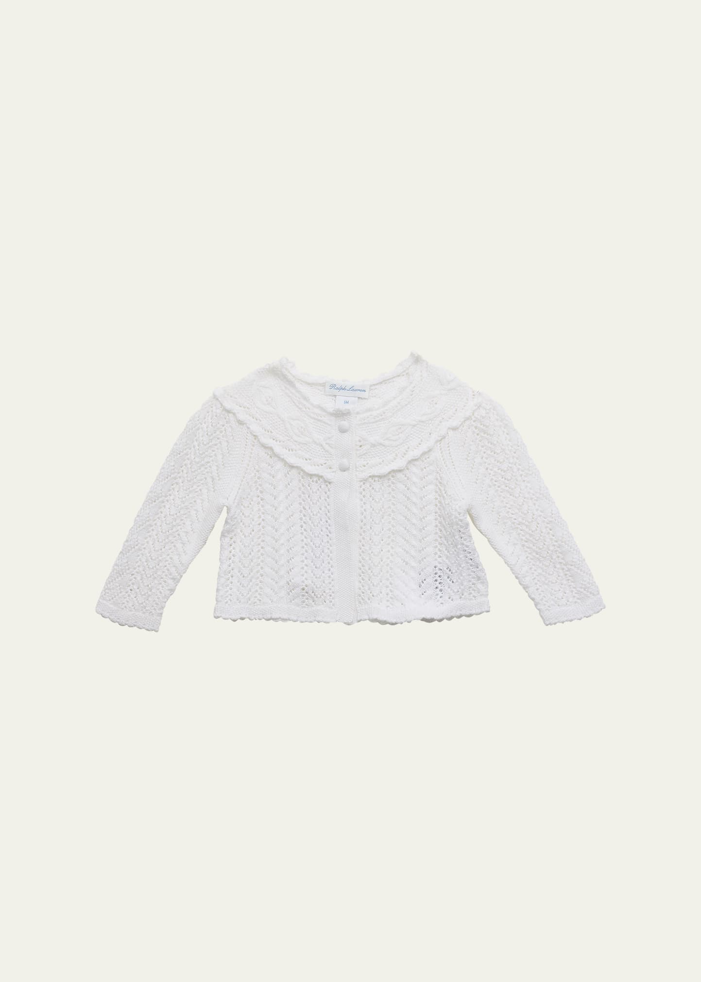Girl's Long-Sleeve Open-Knit Cotton Cardigan, Size 3M-24M
