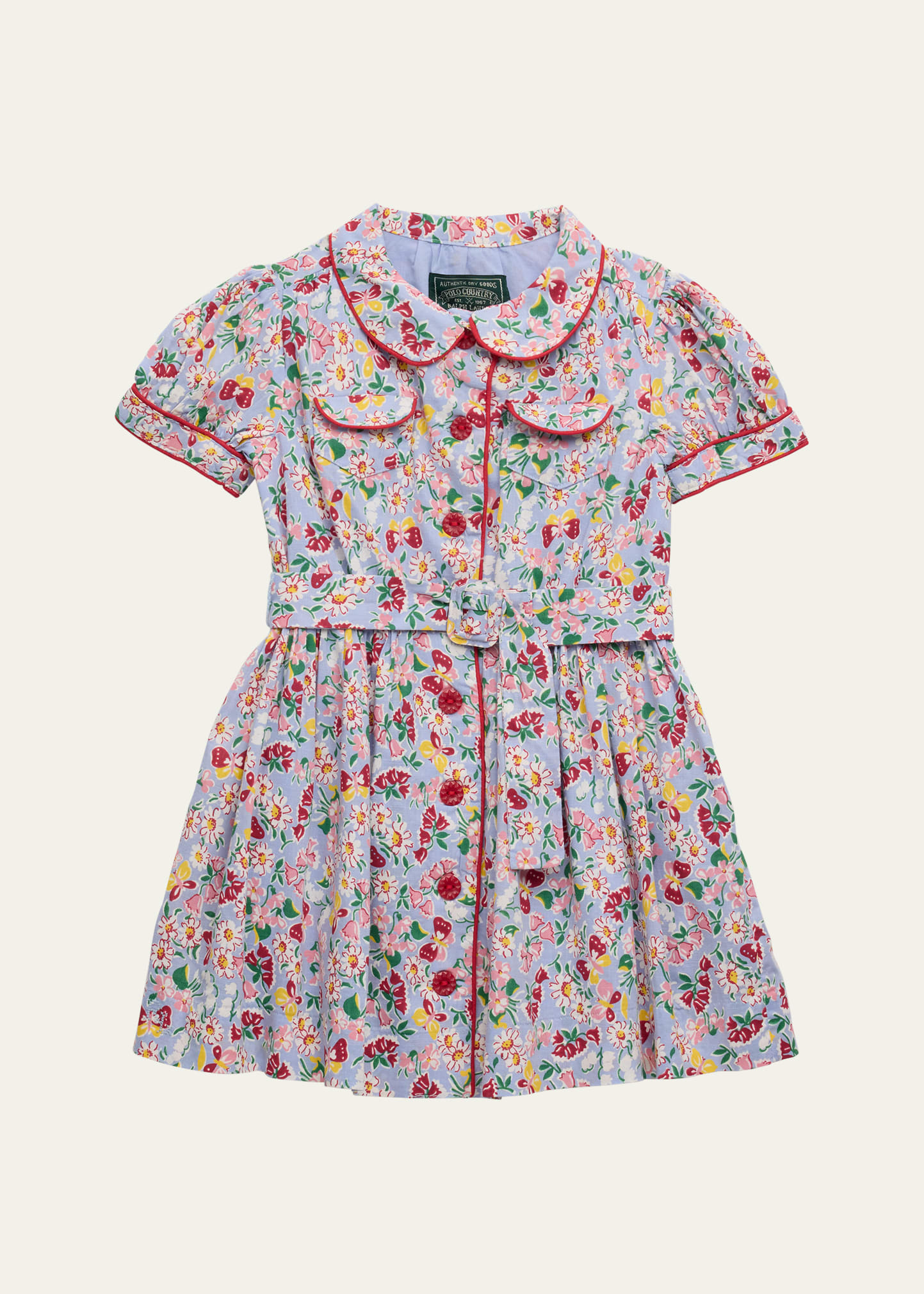 Ralph Lauren Kids' Girl's Floral-print Belted Shirtdress In Multi